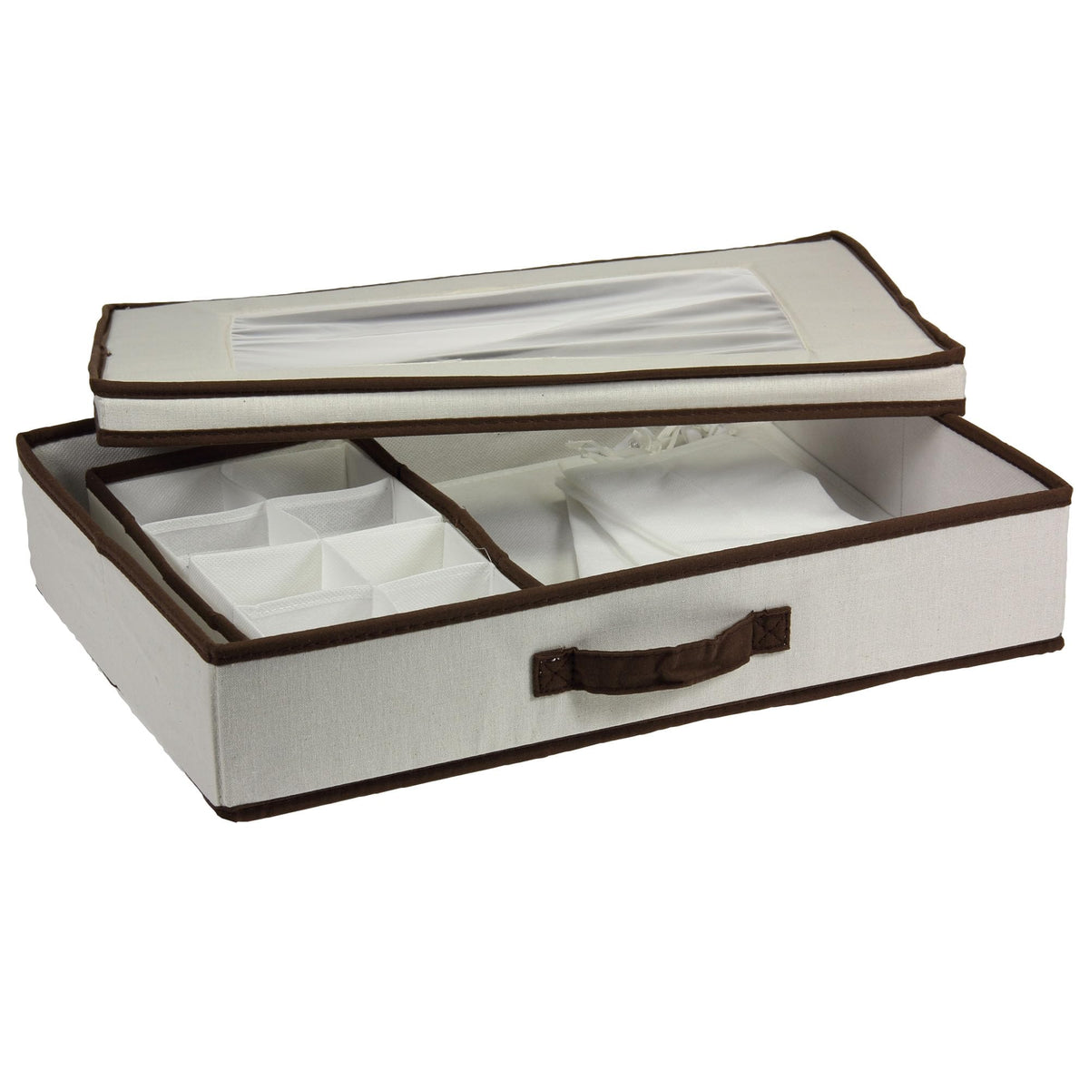 Household Essentials Vision Window Tabletop Set Chest, Natural Canvas with Brown Trim
