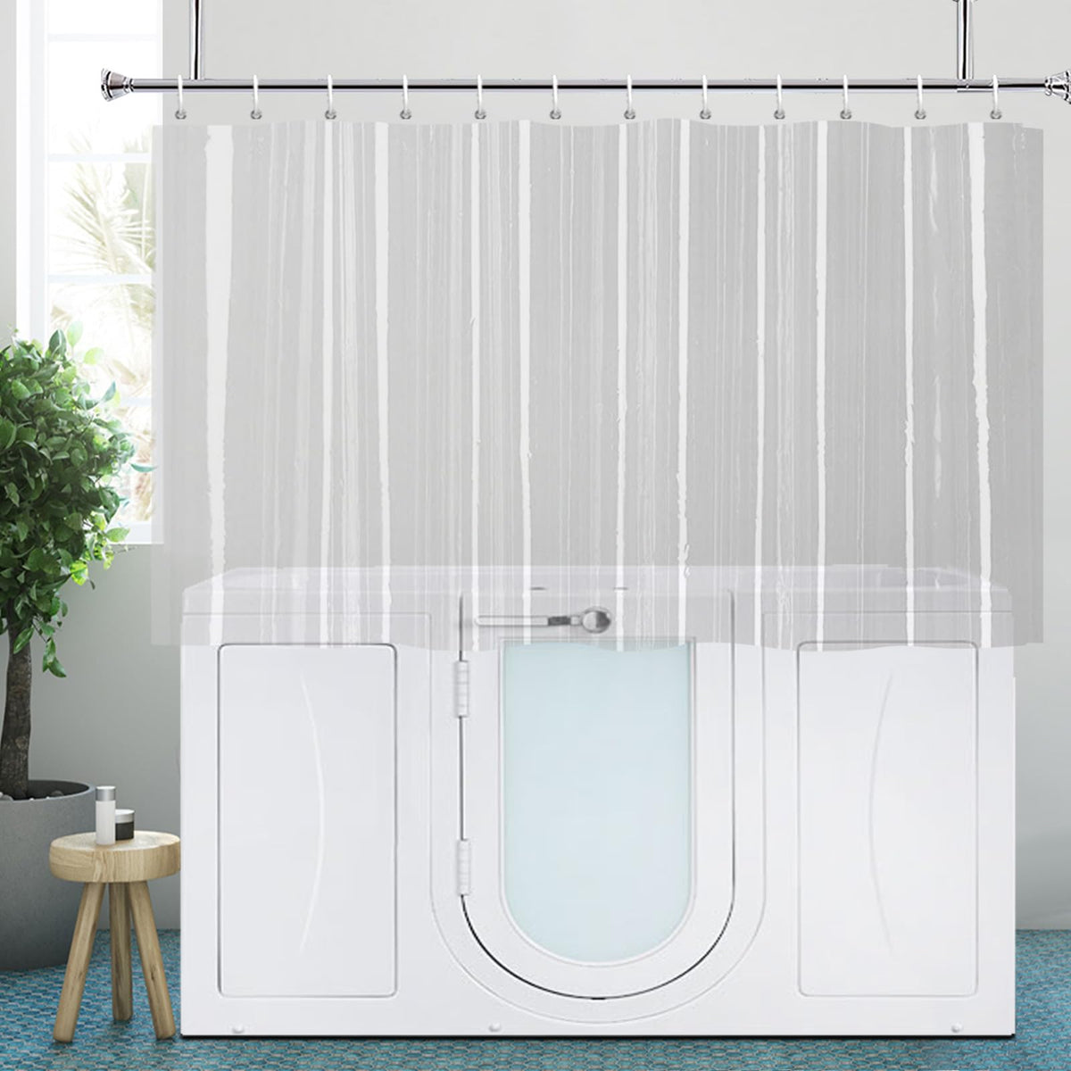 YISURE Short Shower Curtain Liner 122Drop, Clear PEVA Shower Curtain with Magnetic Bottom, Plastic Hooks 71"x48"