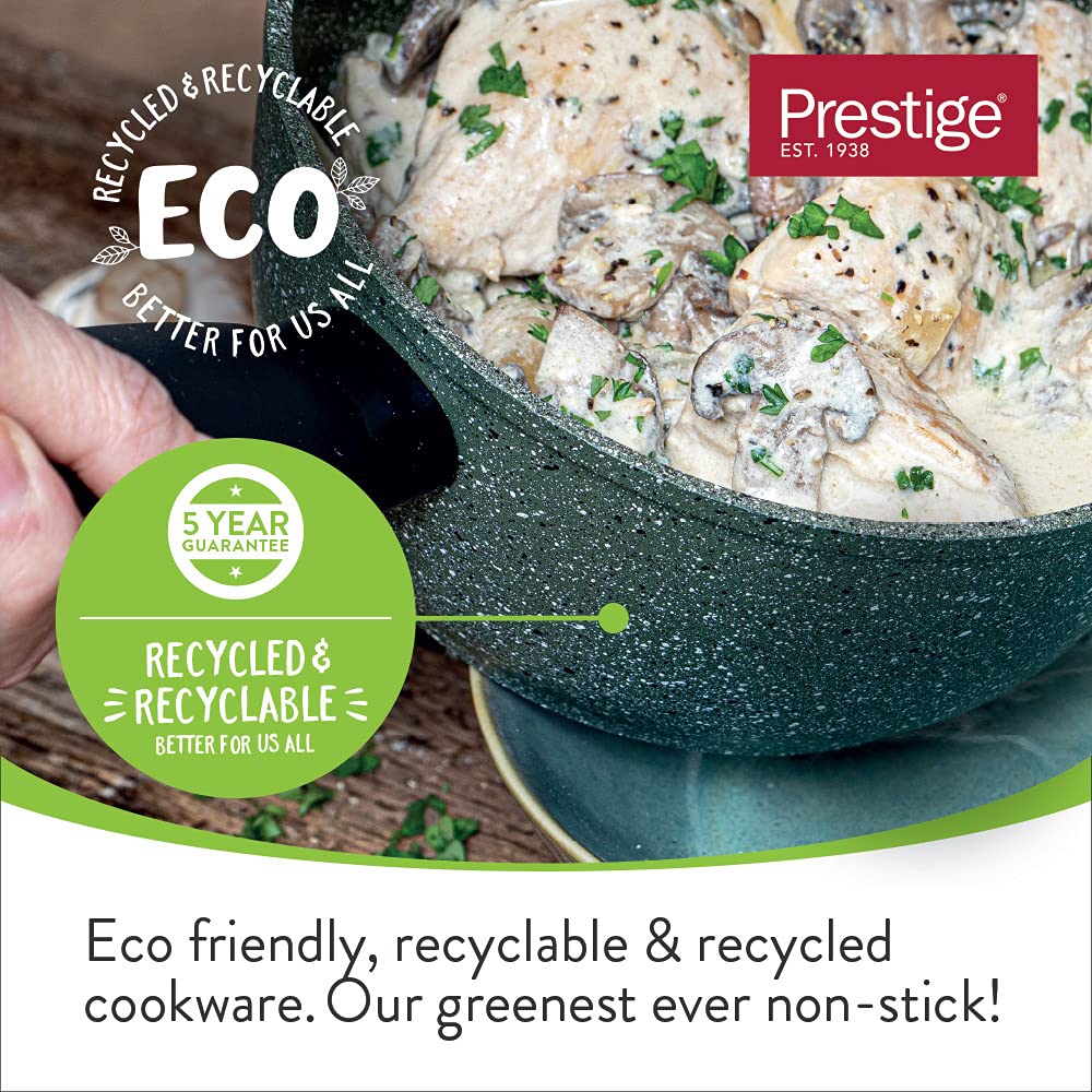 Prestige Eco Non Toxic Non Stick Frying Pan Set of 2 & Wok with Lid - Induction Ready PFOA Free Cookware, Dishwasher Safe Cookware Made in Italy of