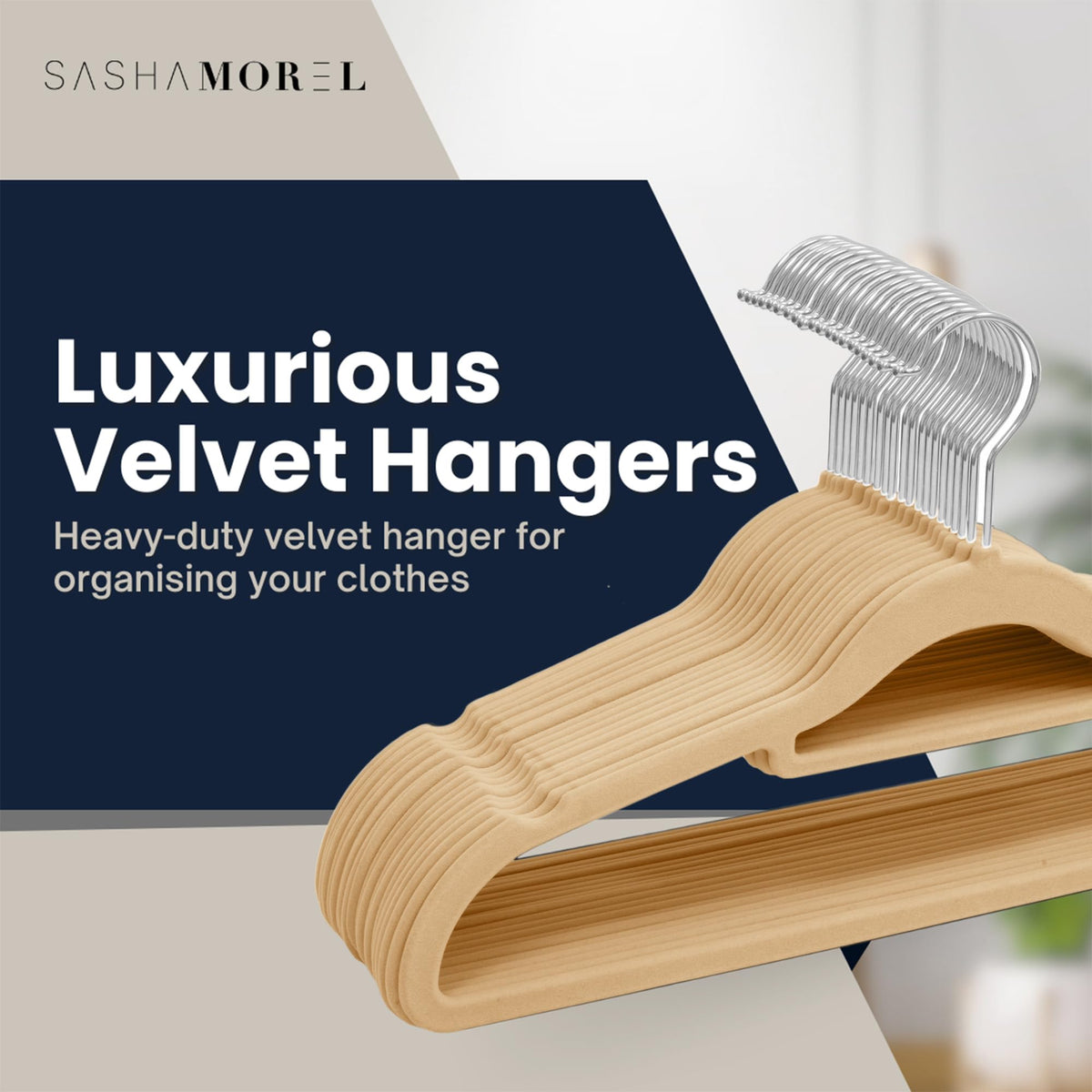 Sasha Morel 20 Pack Velvet Coat Hangers – Non Slip Velvet Hangers for Clothes, Space Saving Adult Hangers with Tie Organizer & Swivel Hooks