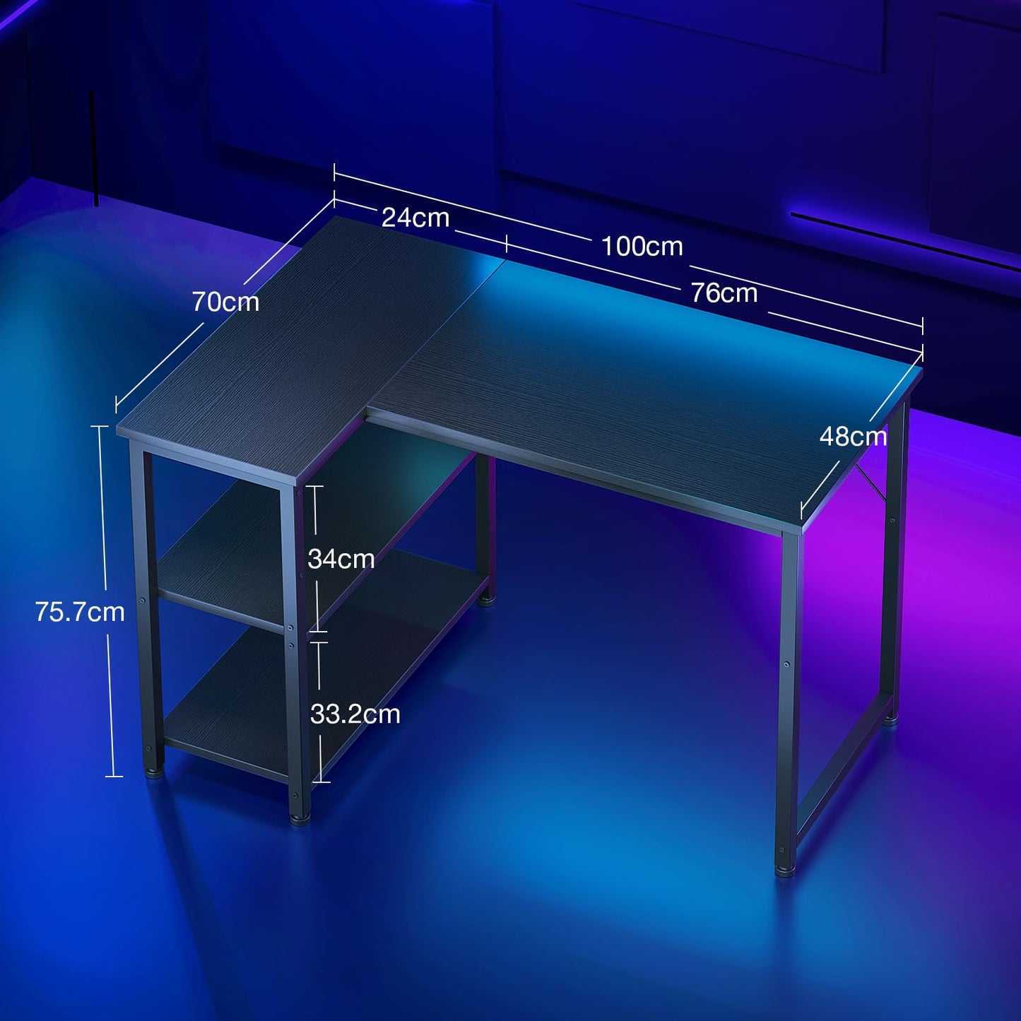Coleshome L Shaped Gaming Desk for Small Space, 100x70 cm Black