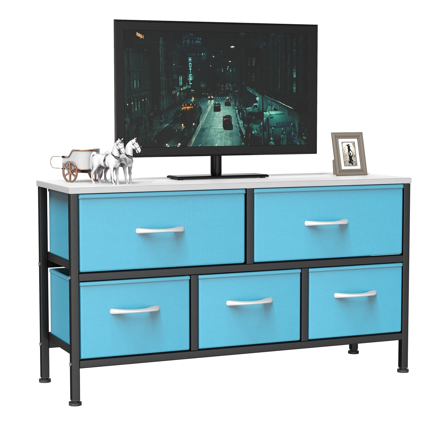 Feonase Bedroom Chest of Drawers, 5 Fabric Drawers Dresser with Metal Frame and MDF Top Board, Modern Storage Unit for Bedroom Living room, Entryway