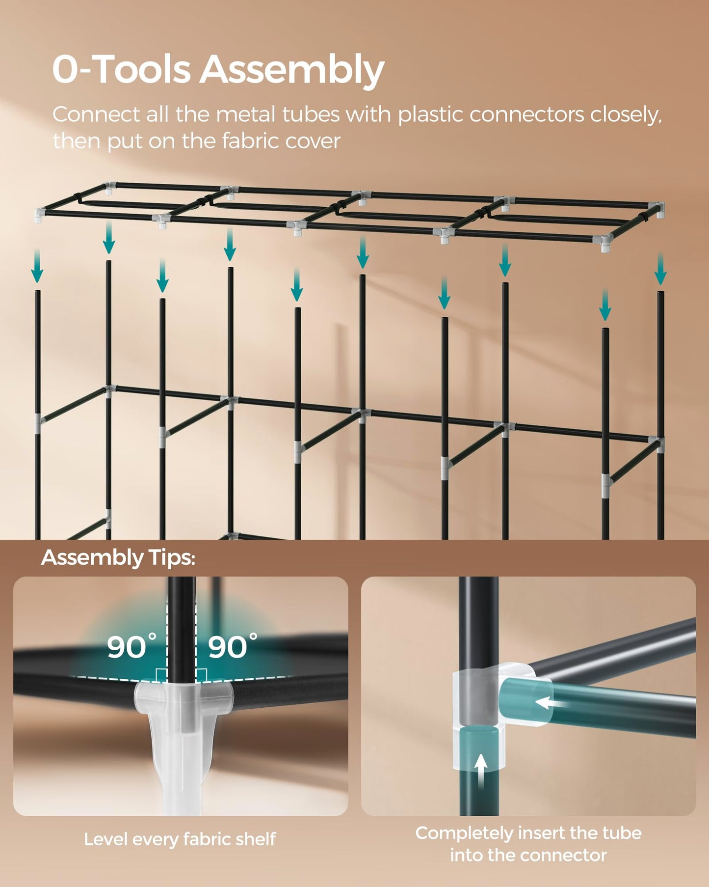 SONGMICS Clothes Wardrobe, Portable Closet, Garment Organiser Rack with 4 Hanging Rails, Shelves, 4 Side Pockets, 170 x 45 x 167 cm, Large Capacity