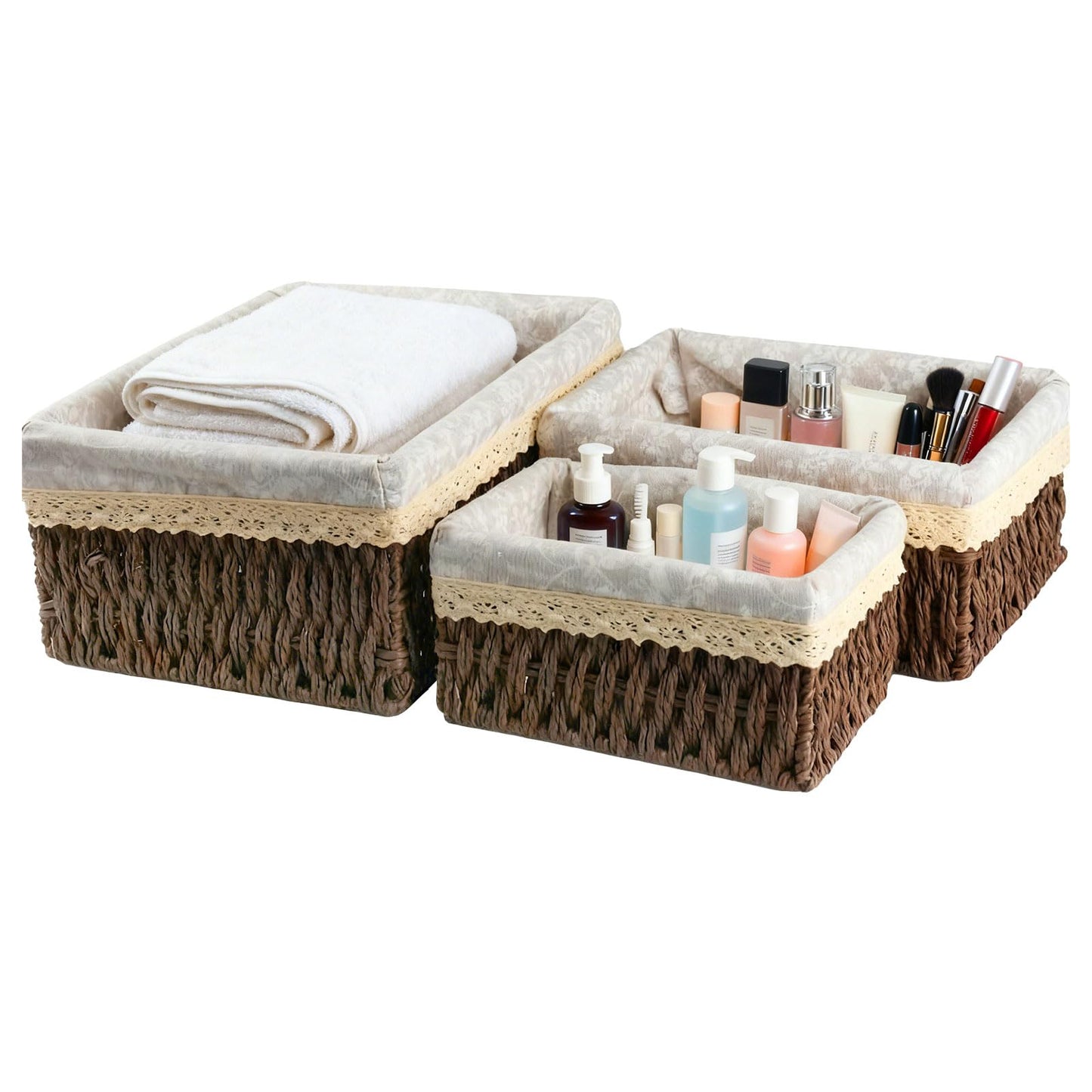 wocpvm 3 Pcs Paper Rope Storage Baskets,Small Baskets