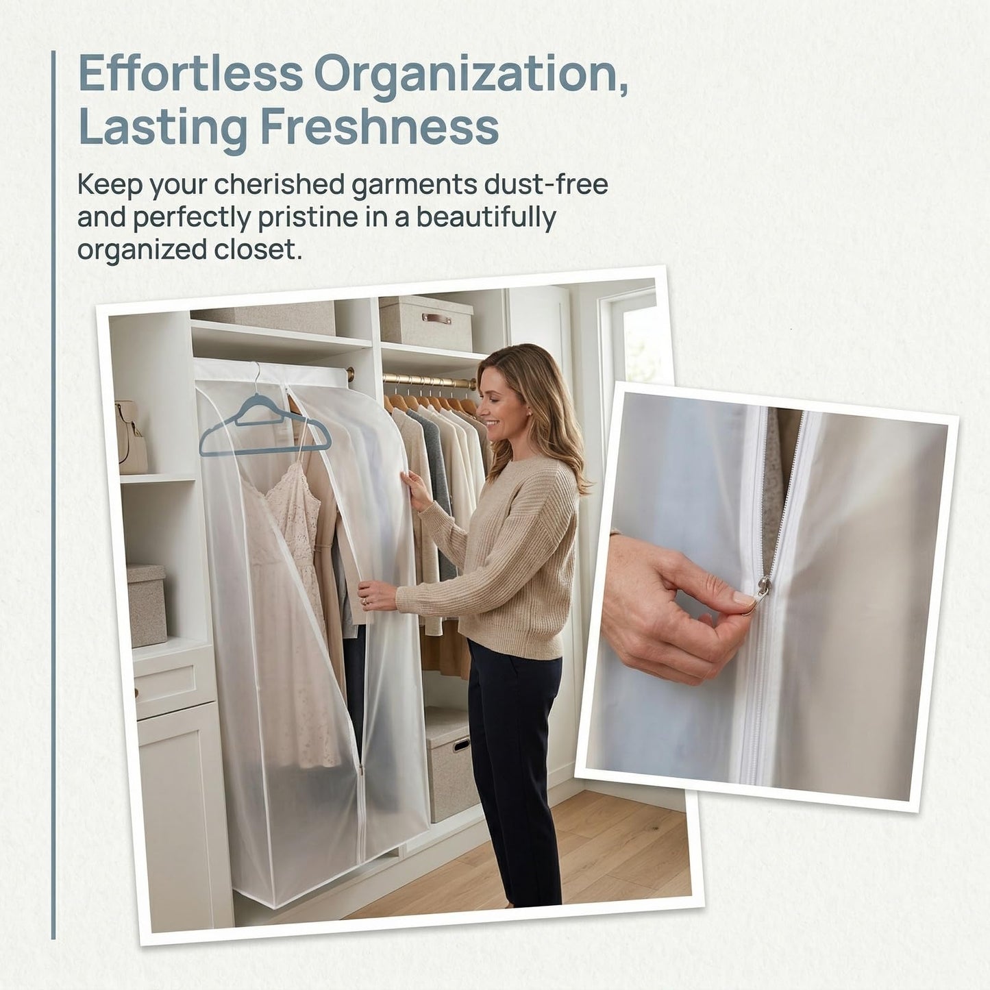 Garment Dust Cover, Thick PEVA Material, Full Zipper Design, Semi-Transparent Frosted, Transparent Wardrobe Hanging Storage Bag for Coats, Suits