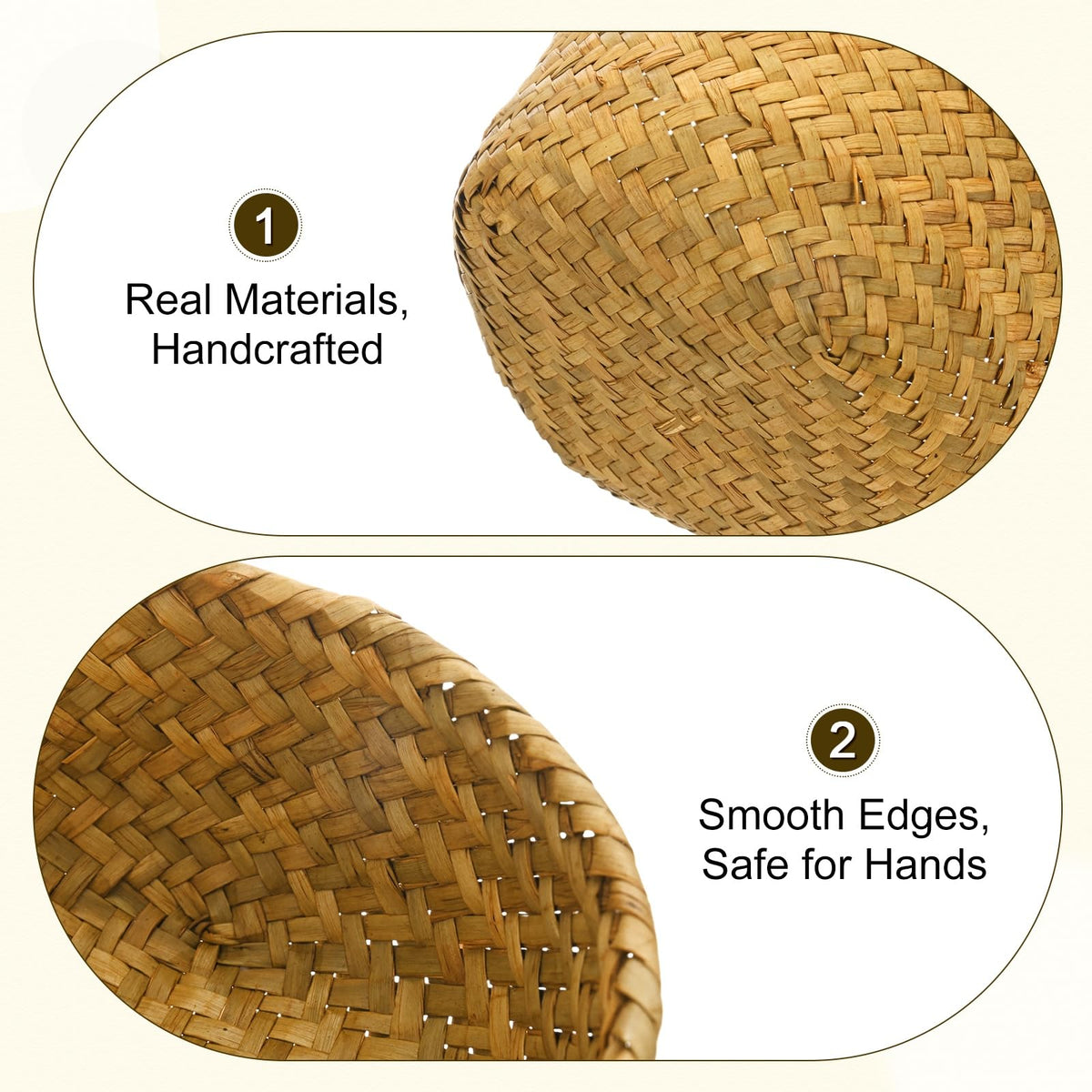 M METERXITY 3-Pack Natural Seagrass Woven Storage Basket, Small Round Storage Seaweed Woven Sundries Baskets for Fruit/Kitchen/Desktop/Household