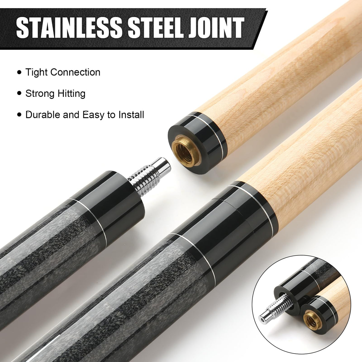 ASMPCUE Pool Cue, 58'' 20oz Billiard Cue Canadian Maple Wood Pool Cue 13mm Tips for Professional Pool Cue Players, 1/2 Maple Cue Sticks with Irish