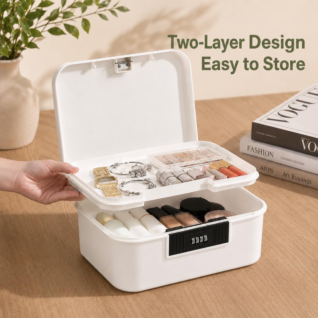FTISSLY Lockable Storage Box with Combination Code, 2 Layers