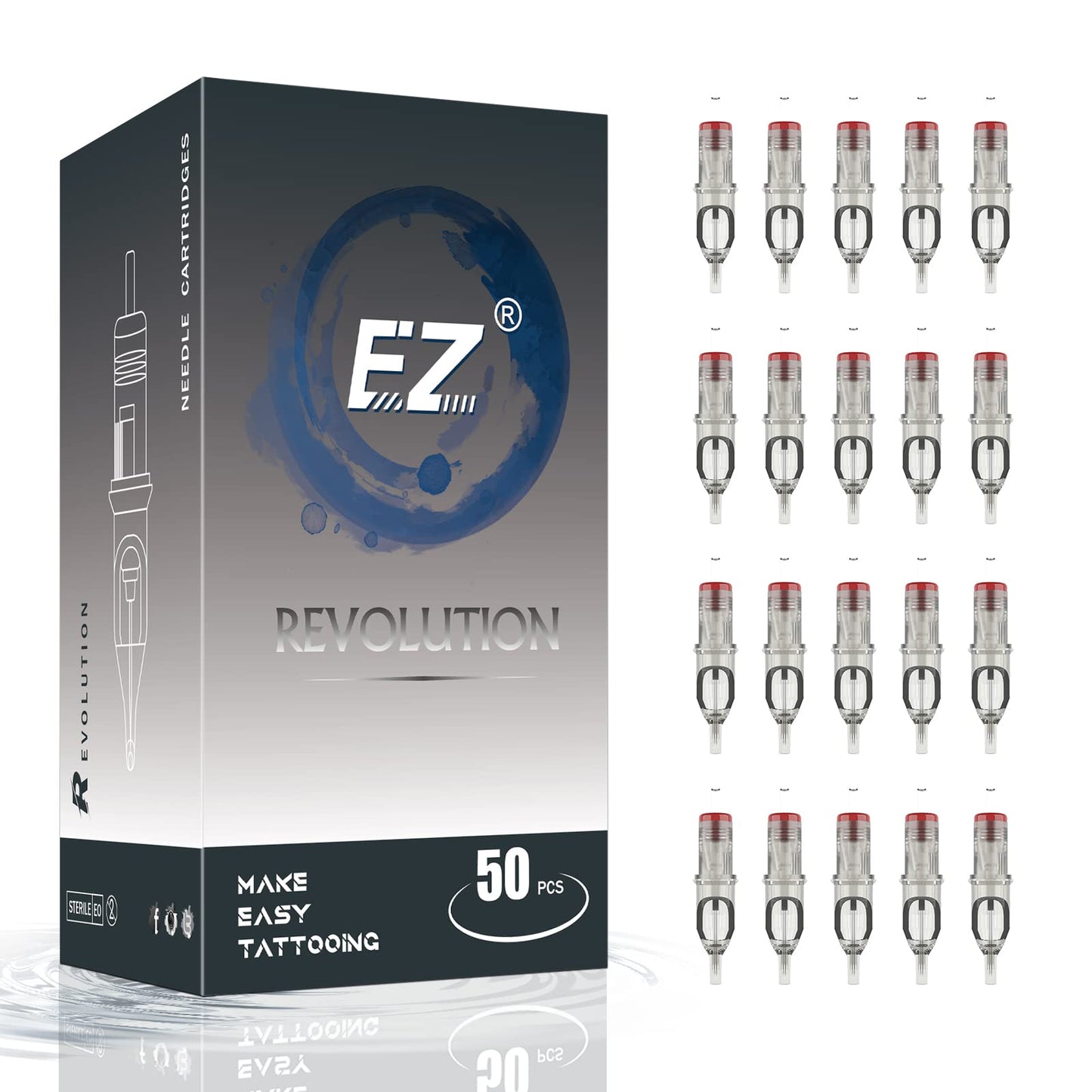 EZ Tattoo Cartridge Needles Assorted - 50Pcs #10 Mixed (7RM 9RM 11RM 13RM 15RM) Bugpin Round/Curved Magnum Tattoo Needle Cartridges for Tattooing