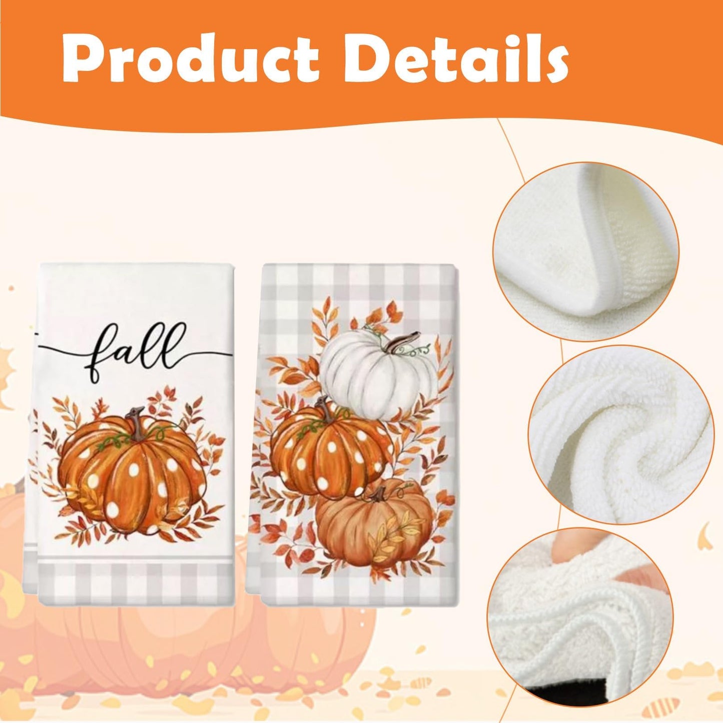 Sgehenr 2Pcs Autumn Decorations Tea Towel,40 * 60CM Fall Decor Eukalyptus Leaves Pumpkins Autumn Decor Kitchen Towels Dish Towel Multi-Purpose Fall