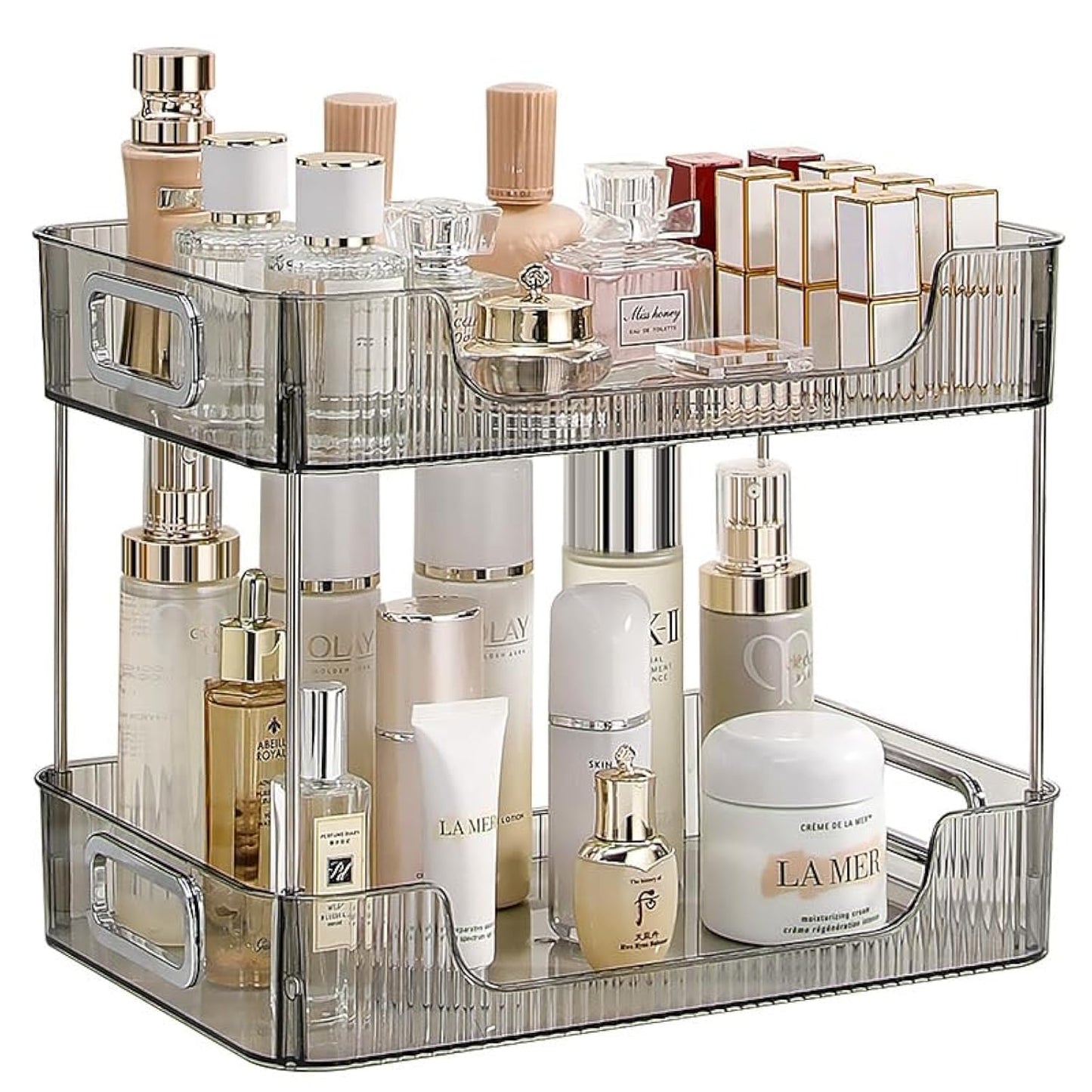 CESTATIVO Bathroom Counter Organiser, 2 Tier Vanity Tray, Cosmetic Makeup Storage Shelf, Bathroom Skincare Organiser Counter Shelf, Grey