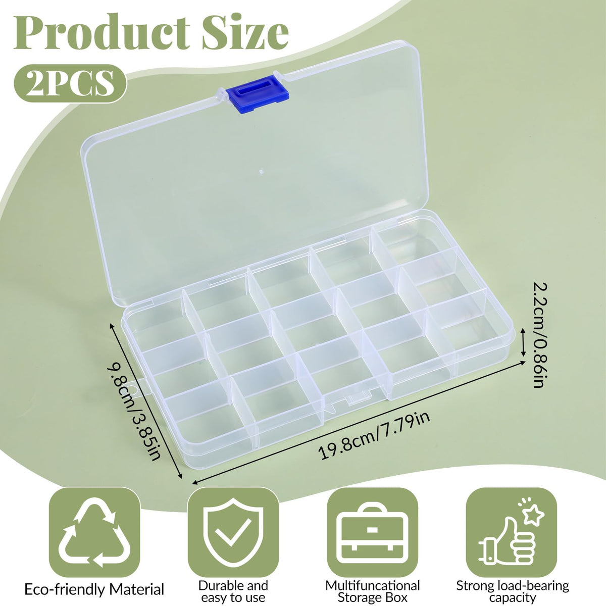 Qulkws 2Pcs Jewellery Storage Box, Compartment Storage Boxes with Removable Divider Plastic Organiser Box for Bead Jewelry Accessories DIY Crafts