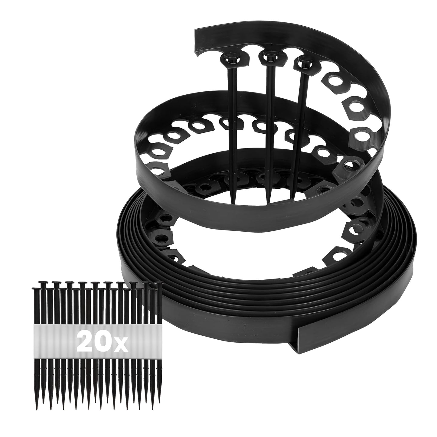GARDENIX Flexible Plastic Lawn Edging, Weather-Resistant Lawn Edging, Flower Bed Edging, Round, Flower Bed Border, Black, 10 m, 20 Ground Anchors, 10