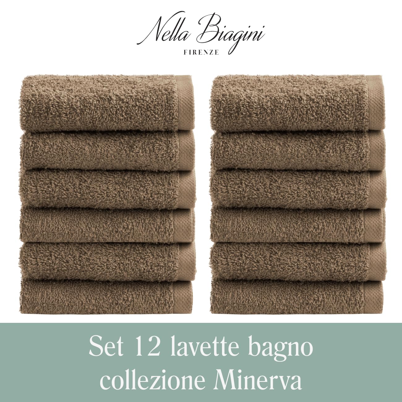 NELLA BIAGINI Minerva Bathroom Washcloths 30 x 30 cm, Set of 12, 100% Pure Terry Cotton, 420 g/m², Soft, Absorbent, Practical, Durable, Solid Colour