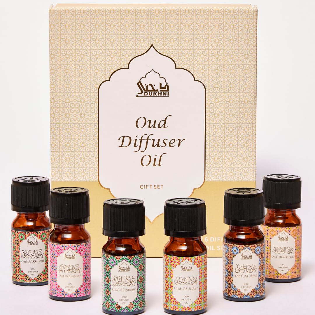 Oud Diffuser Oil, Essential Oil Gift Set by Dukhni | 6 x 10ml Arabic Oil Gift Set for Diffuser & humidifier | 100% Pure Halal Oudh Oils | Relax with