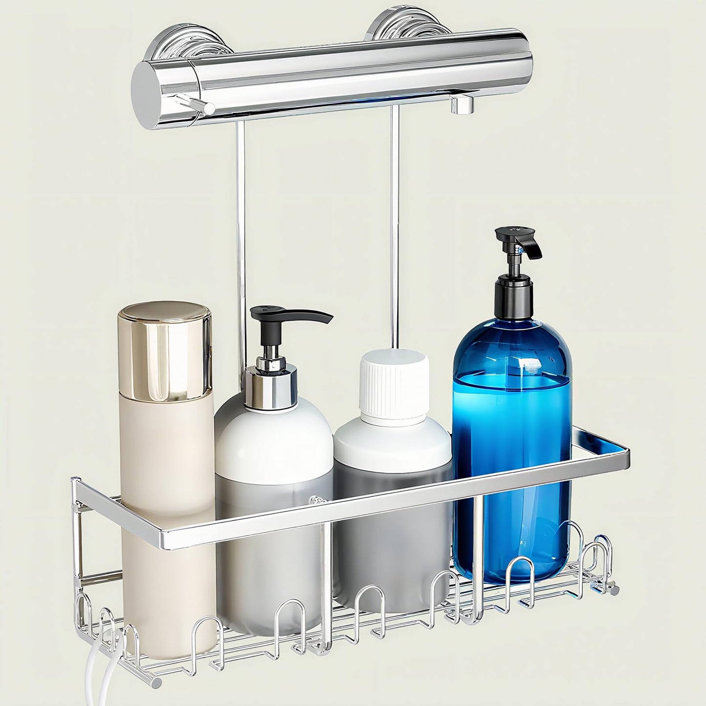 RUIHANDA Shower Caddy Hanging - Shower Shelf No Drilling | Shower Shelf with 12 Hooks, Shampoo Holder for Shower (Silver)