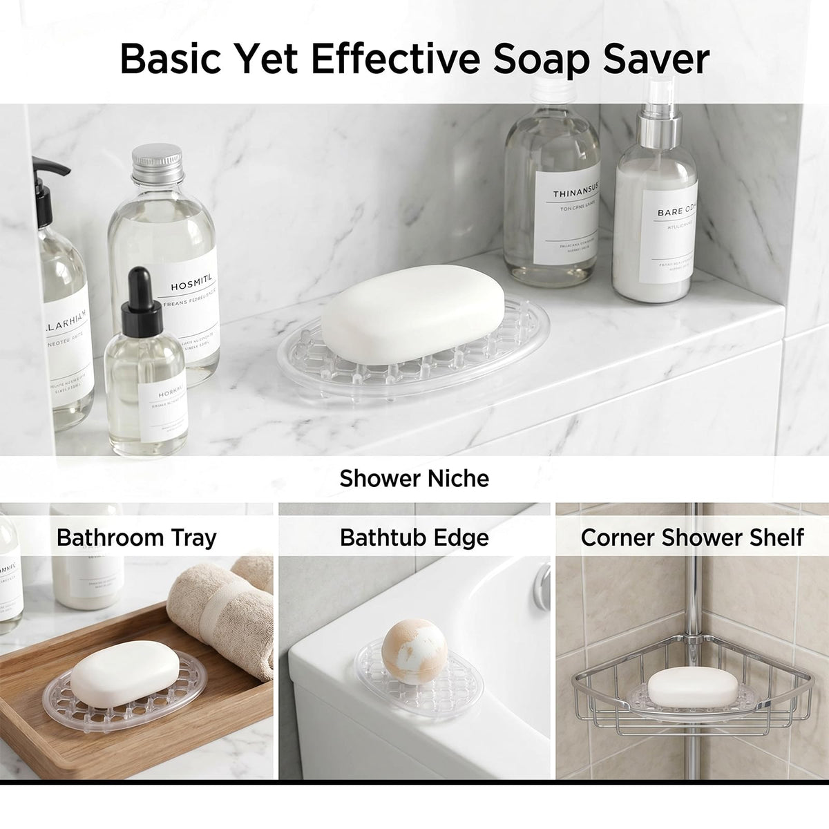 2 Pcs Silicone Soap Holder Soap Dish for Shower Simplicity Soaps Dish Non-Slip Clear Holder with Drainage Holes Self Draining Waterfall Soaps Tray