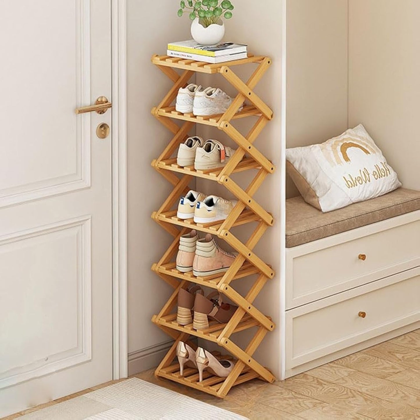 Kiss Me Bamboo 8-Tier Vertical Narrow Folding Shoe Rack