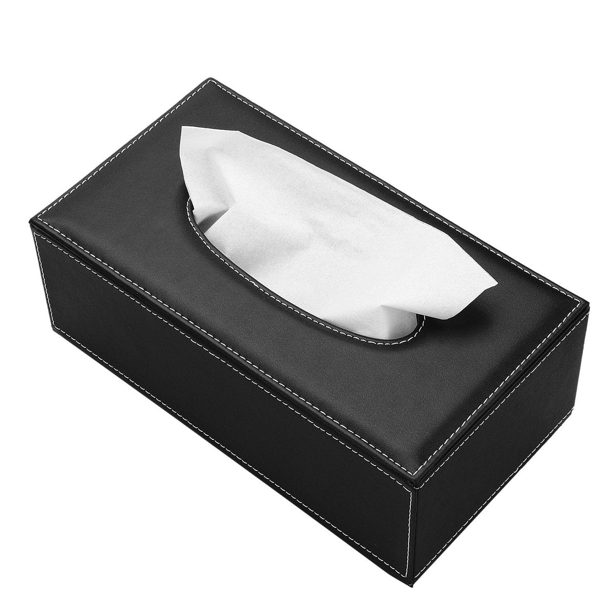 KINGFOM? Rectangular Leather Tissue Box Holder for Home, Office, Car Automotive Decoration (Black)