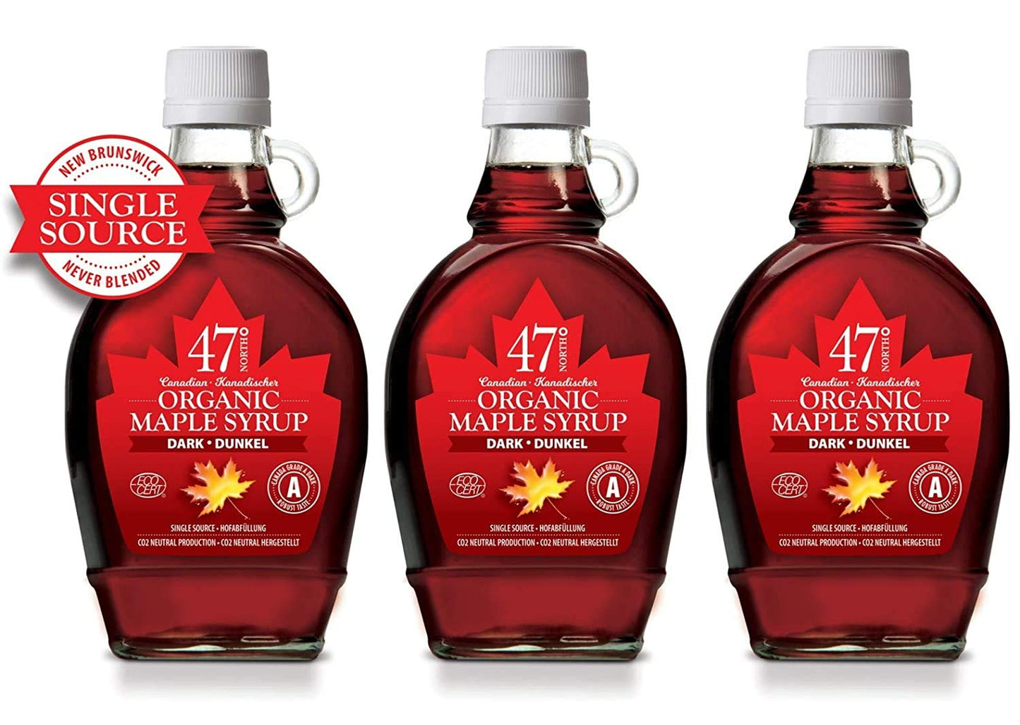 47? North Single Source Canadian Organic Maple Syrup, Grade A 250g (3x 250g, Dark)