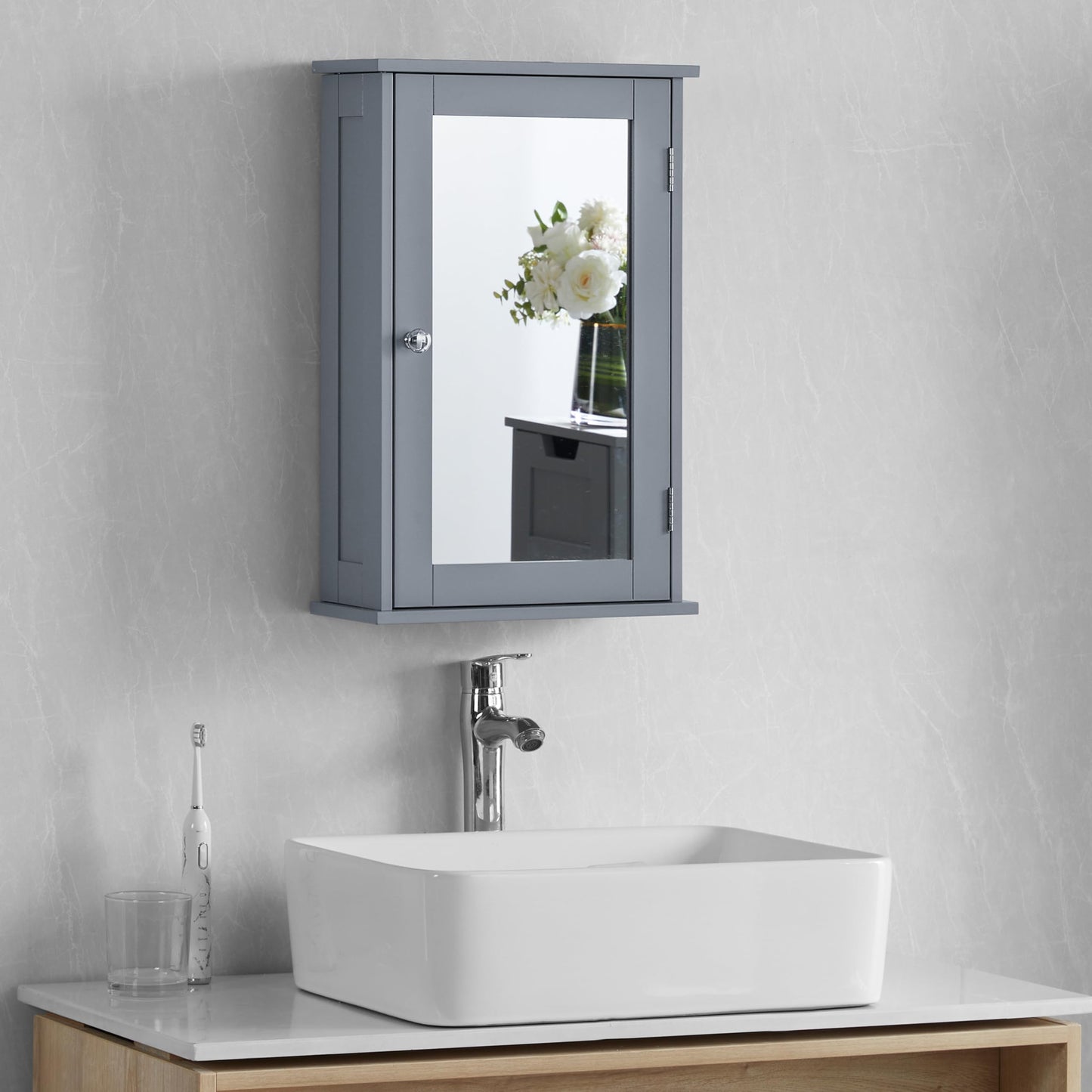 Bath Vida Priano Bathroom Cabinet Single Mirrored Door Wall Mounted, Grey
