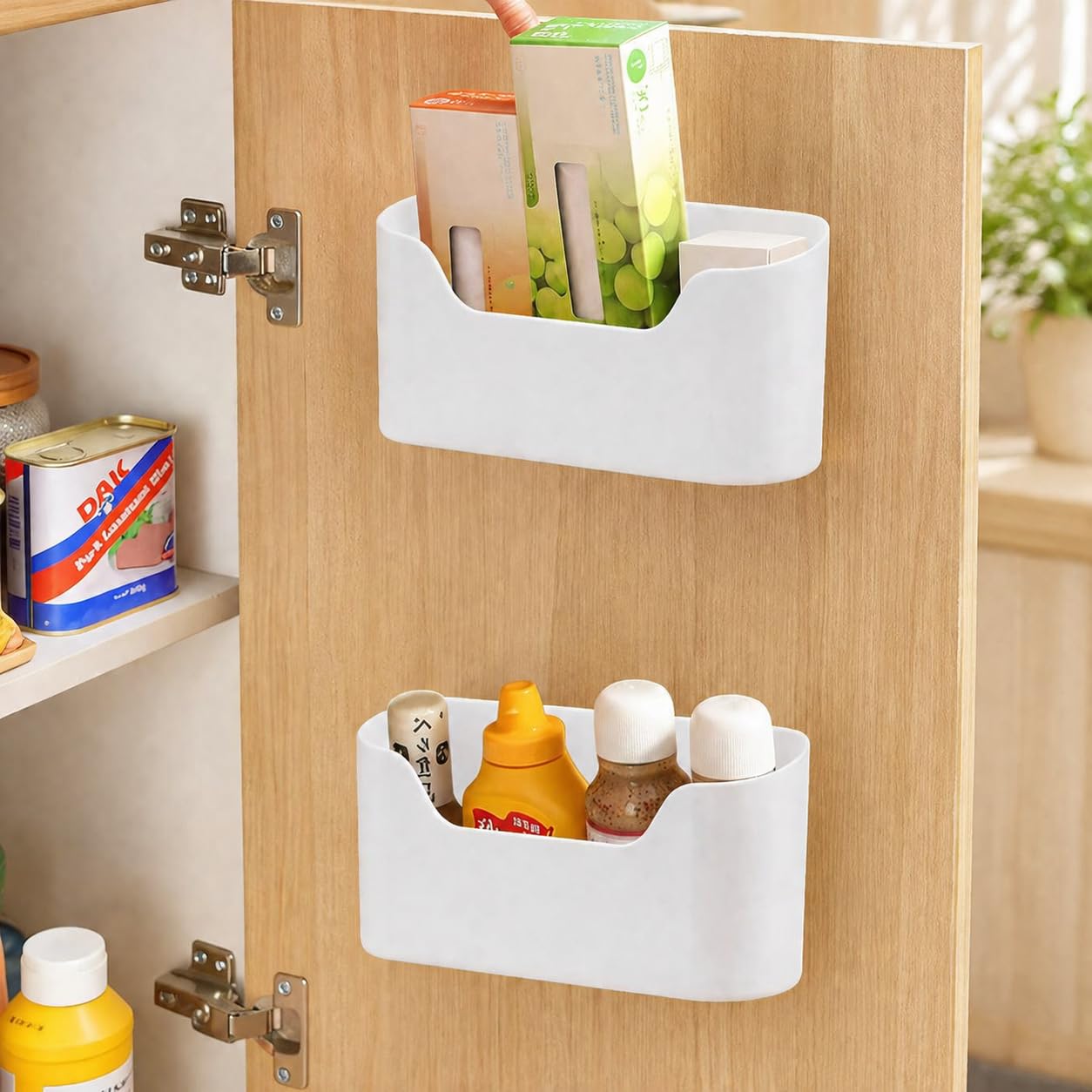 KARBAG 2 Pieces Kitchen Cabinet Door Storage Box, Self-Adhesive Wall Mounted Storage Box Wrap Organizer Container Storage Organizer Space Saving for