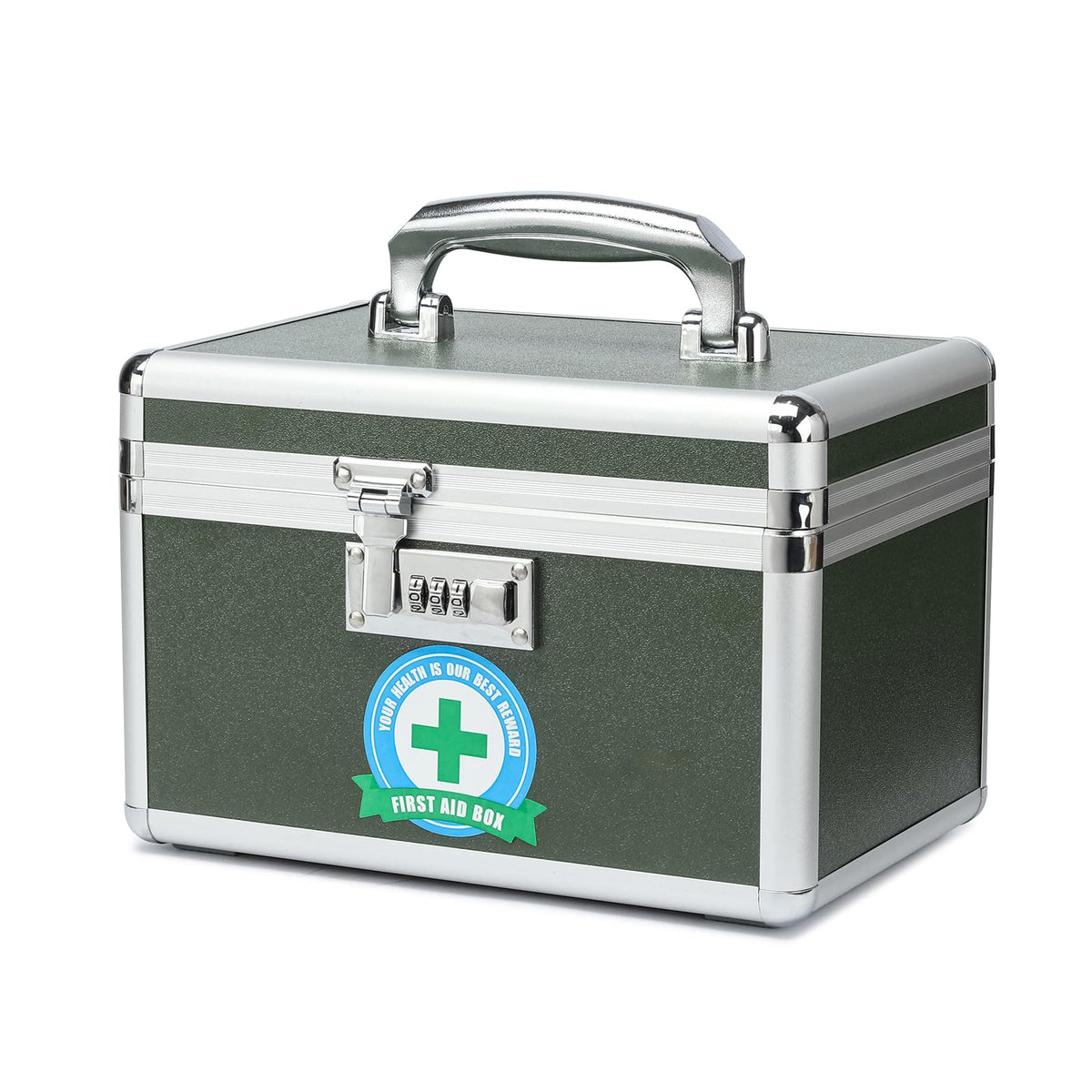 HEWEI WORKS Medication Lock Box, Lockable Medicine Storage, Empty First Aid, Medical Organizer, Safe lockbox for Home & Outdoor (Green, Small)