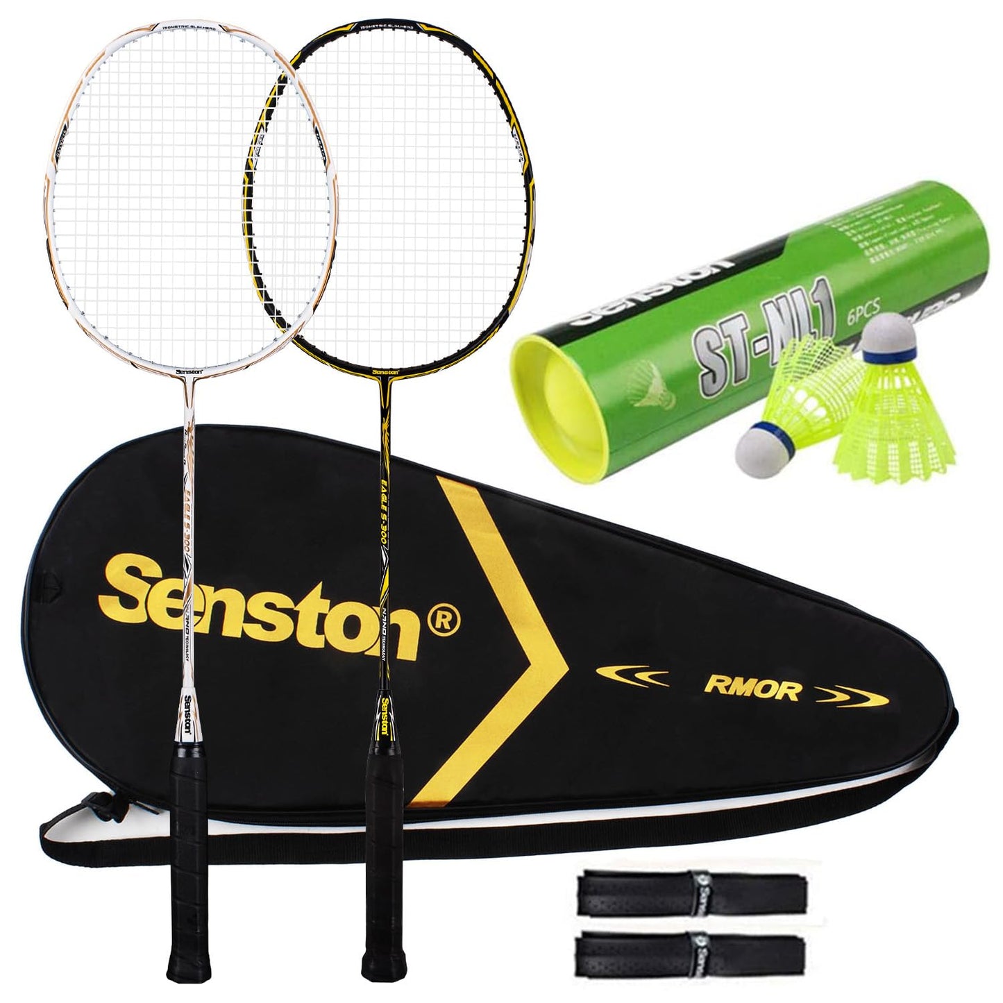 Senston Badminton Set S300 Graphite Full-Carbon Badminton Rackets With Carry Case, 2 Badminton Rackets 1Tube Shuttlecocks and 2 Overgrips