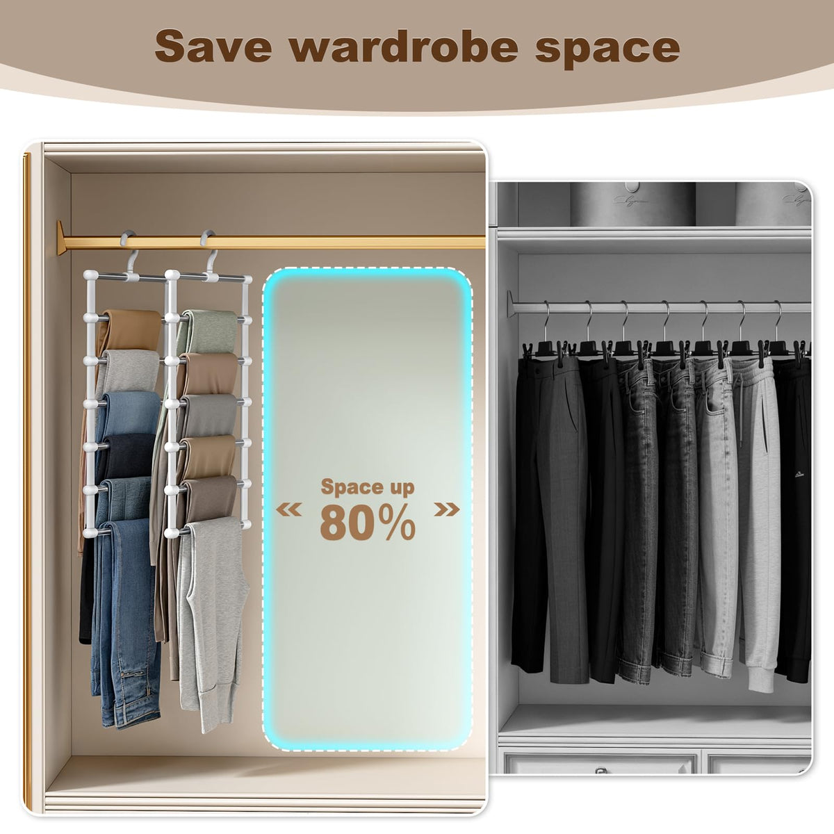 CTIME Trouser Hangers 2 Pack, Space Saving Non-Slip 360° Rotatable Hook