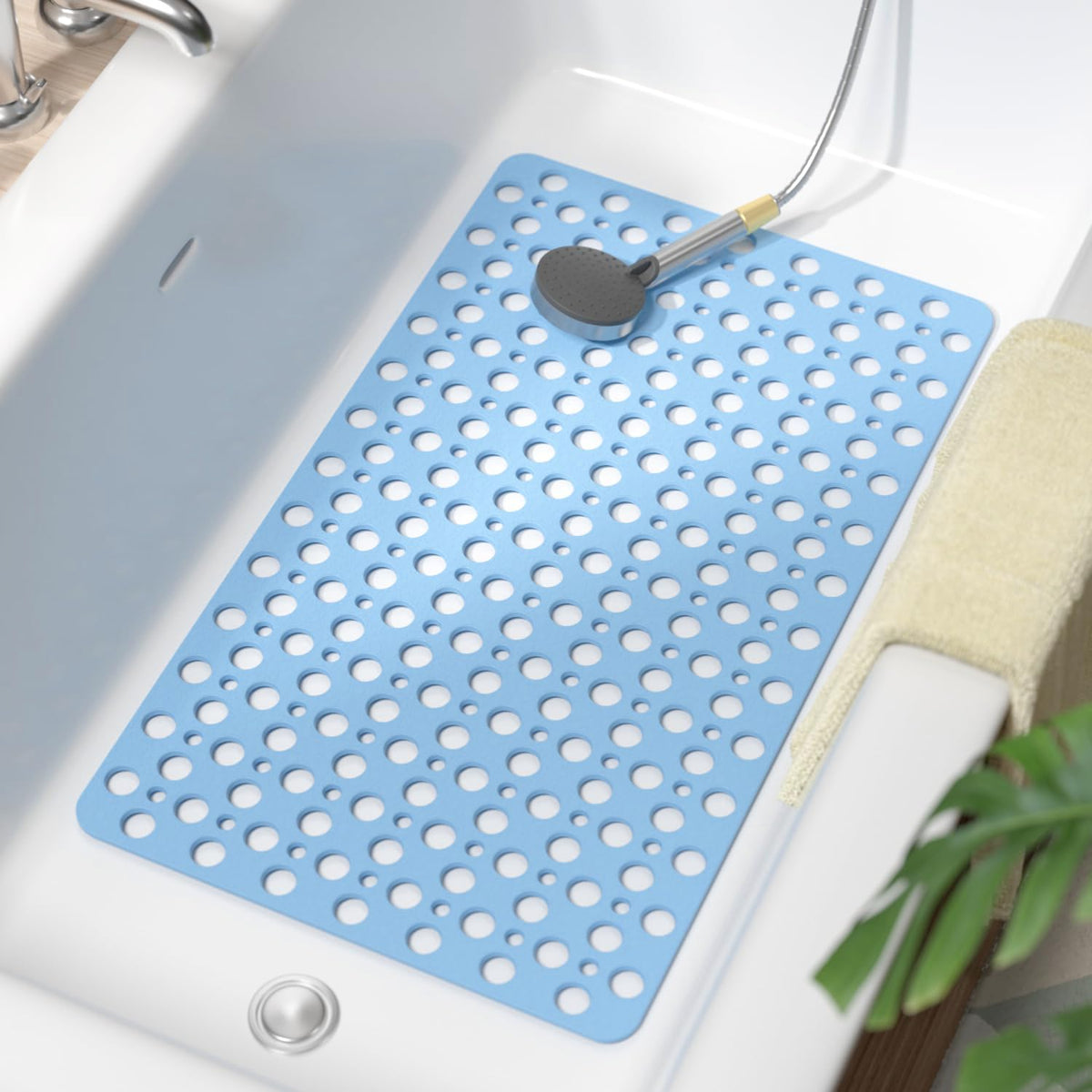 HITSLAM Bath Mat Non Slip Anti Mould, 75 x 43 cm Shower Mat for Inside Shower, Efficient Drainage Bathroom Bathtub Mat with Suction Cups, Bath Tub