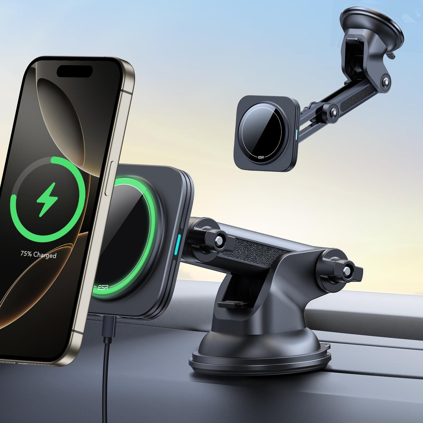 ESR for 15W MagSafe Car Mount Charger, Dashboard/Windshield Magsafe-Certified Magnetic Phone Holder Car Wireless Charger for iPhone Air 17 Pro Max 16