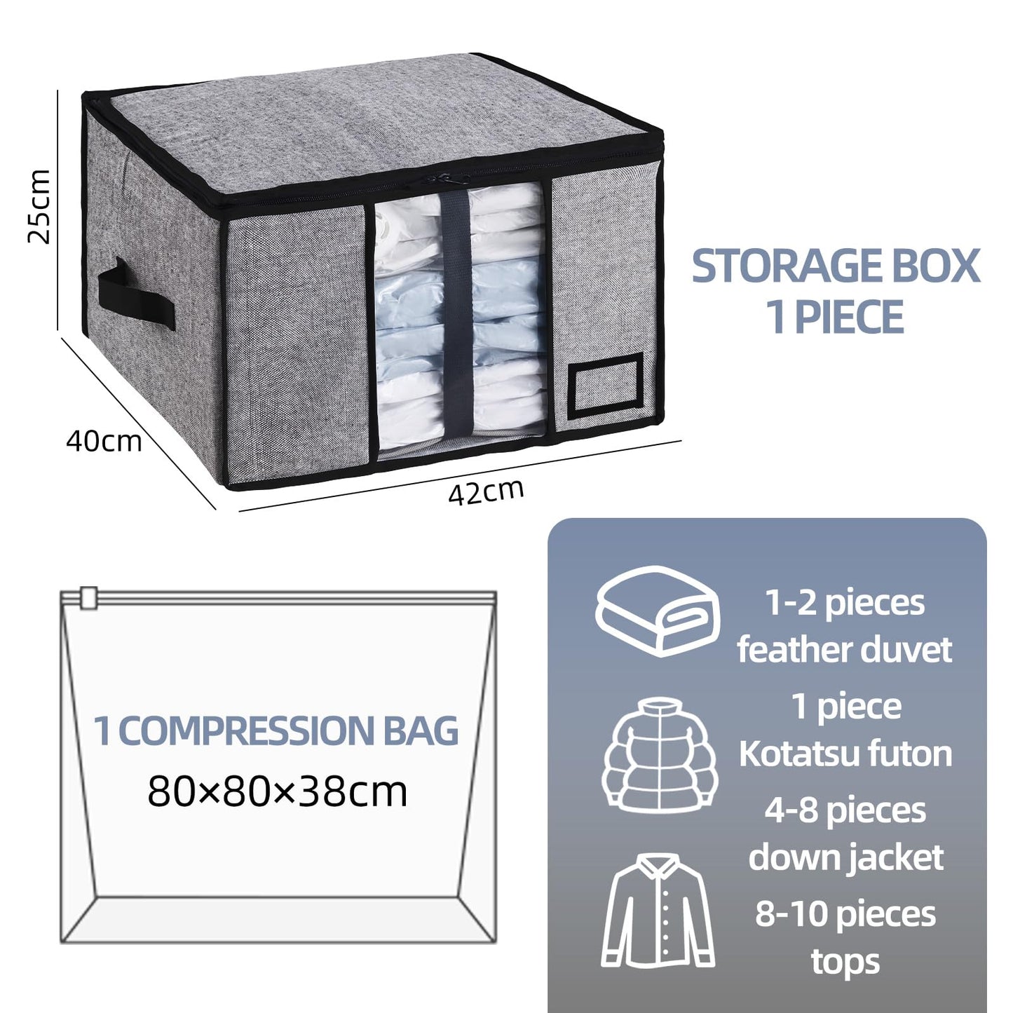 TAILI Vacuum Storage Bag with Box,40x42x25 cm 2 in 1 Space Saver for Duvets