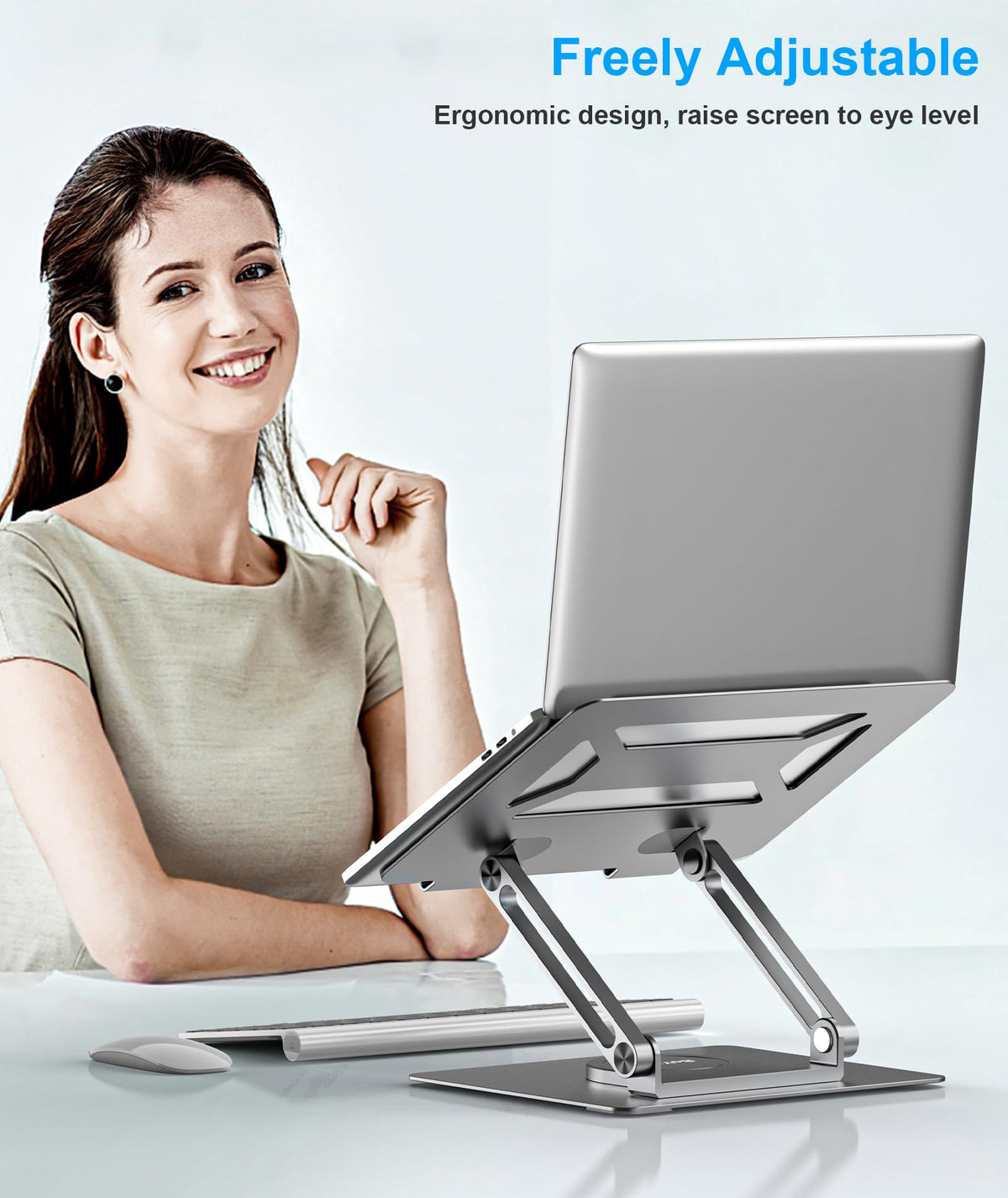 BoYata Laptop Stand for Desk, Adjustable Computer Stand with 360 Rotating Base, Ergonomic Foldable Laptop Riser Holder Compatible with All MacBook