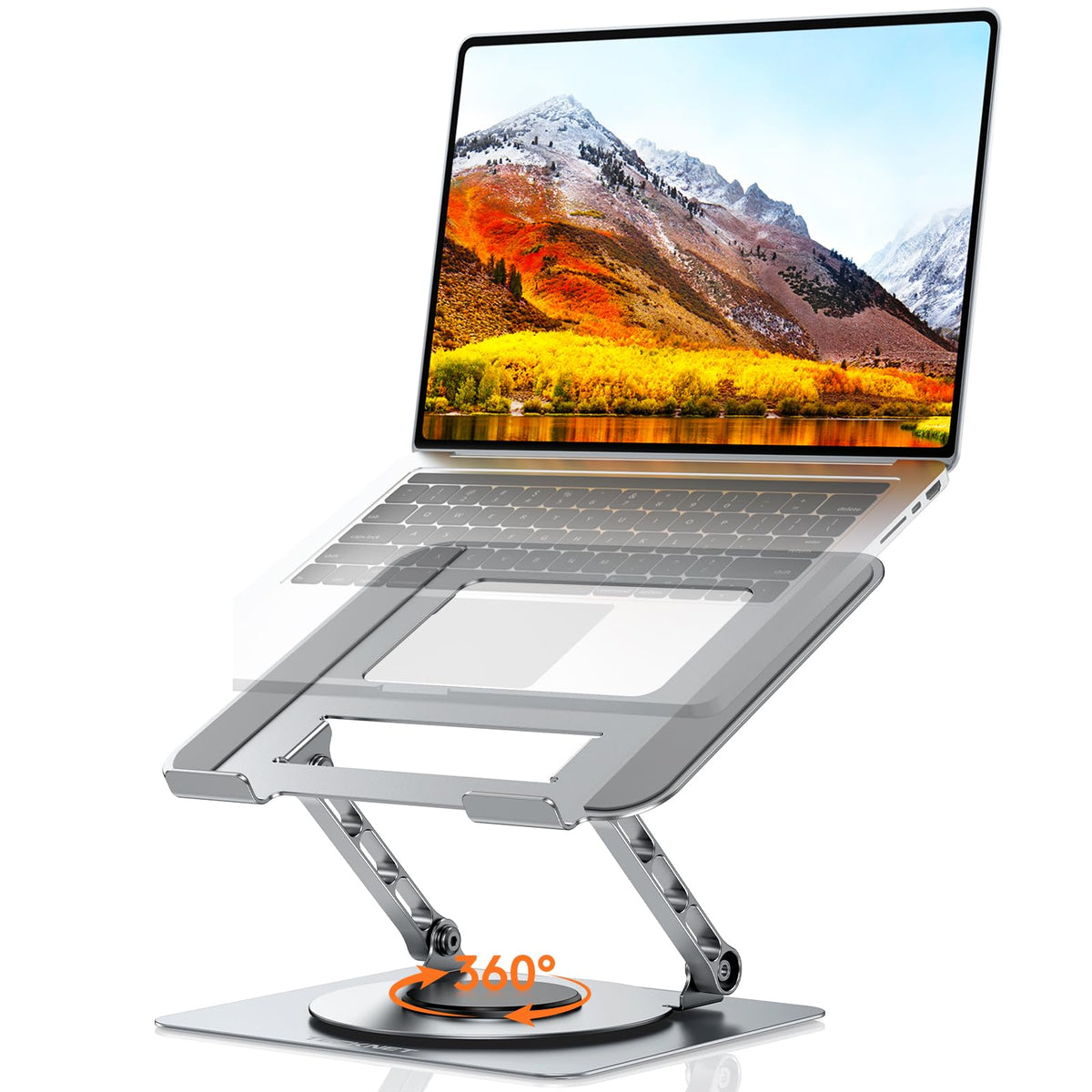 TECKNET Adjustable Laptop Stand for Desk 360° Rotating Ergonomic (Silver)