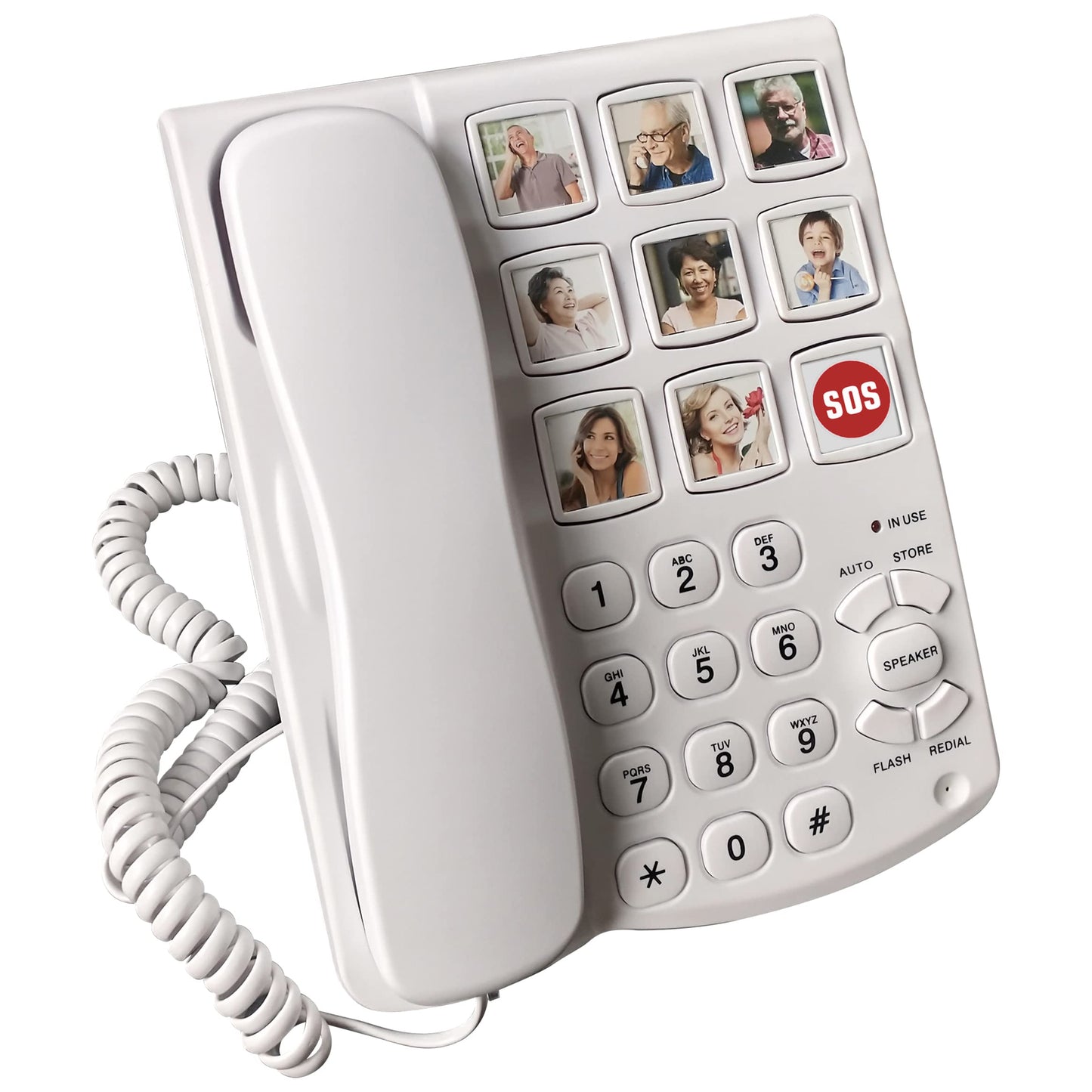 Memo24 Big Button and Picture Corded Landline Phone for Elderly and Dementia Sufferers. Simple One-Touch Speed Dialling. Hands-Free Operation.