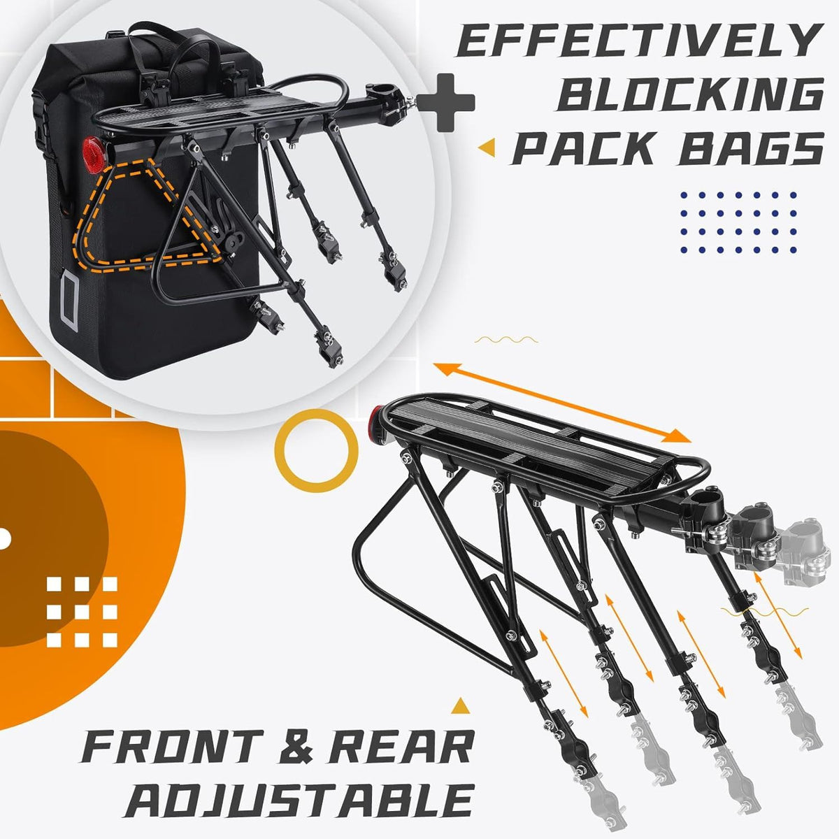 West Biking Bike Pannier Rack, 100KG Solid Bearing Bike Rack for Pannier Bags, Aluminum Alloy Mountain Bike Rear Rack Adjustable Bike Carrier Rack,