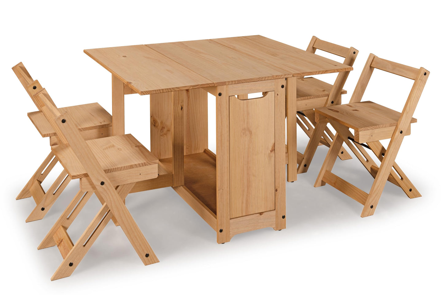 Mews Corona Butterfly Santos Dining Set 4 Seat Folding Drop Leaf Table with Chairs Solid Mexican Pine