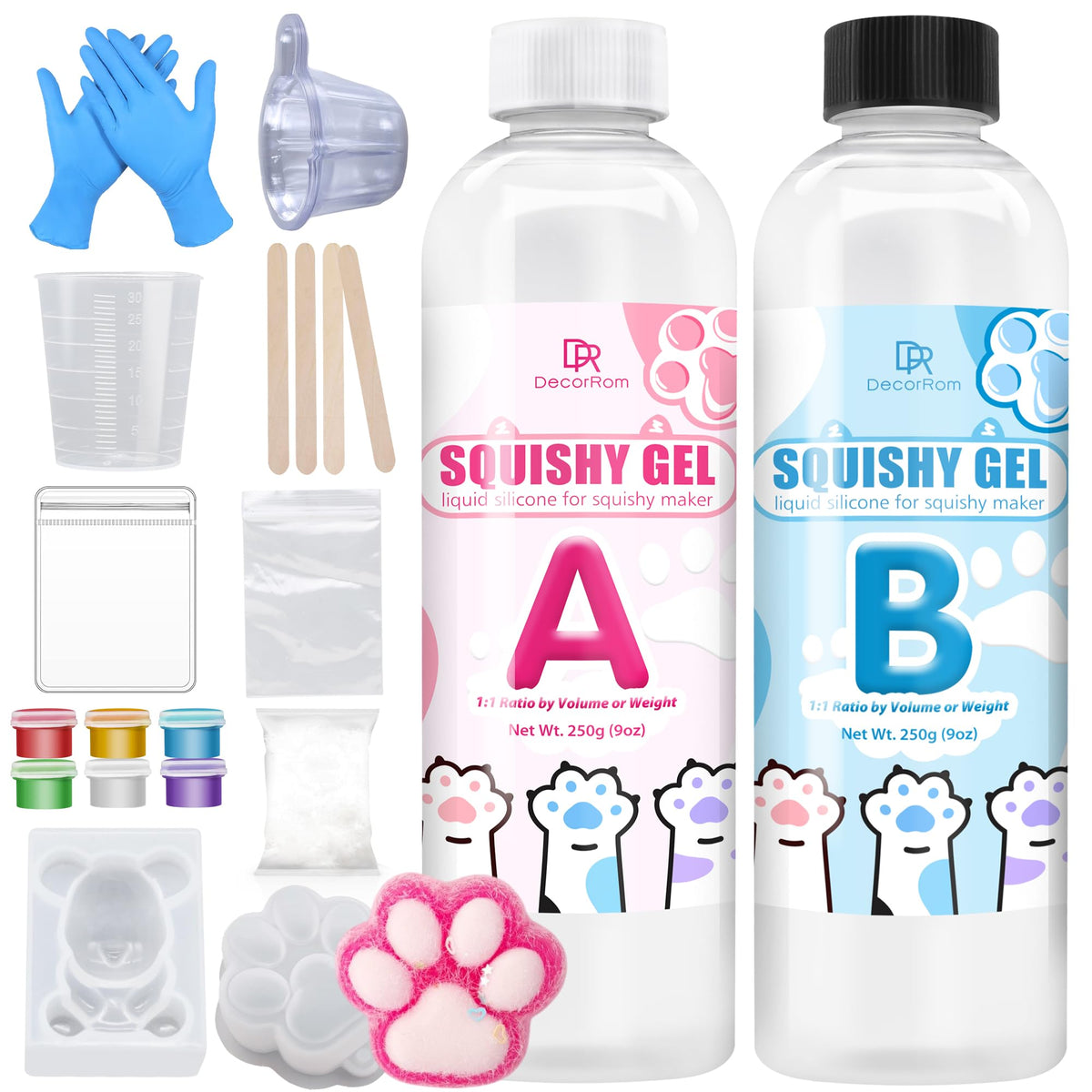 Liquid Silicone for Taba Squishy Kit - 500g Super Soft Silicone Rubber, Fast Cure All-in-One Kit for Cat Paw Casting, Stress Relief Hamster Molding,