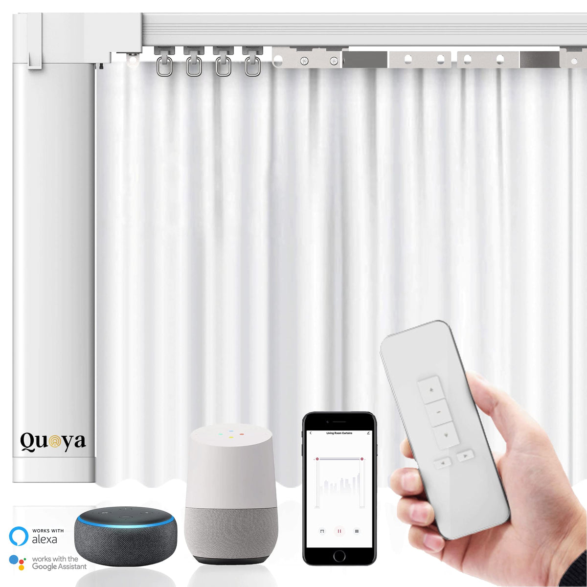 Quoya QL600 Smart Electric Curtain Track, Motorized motor, Adjustable track length, compatible with Alexa, google, Siri, Apple Watch (QL600, up to 5