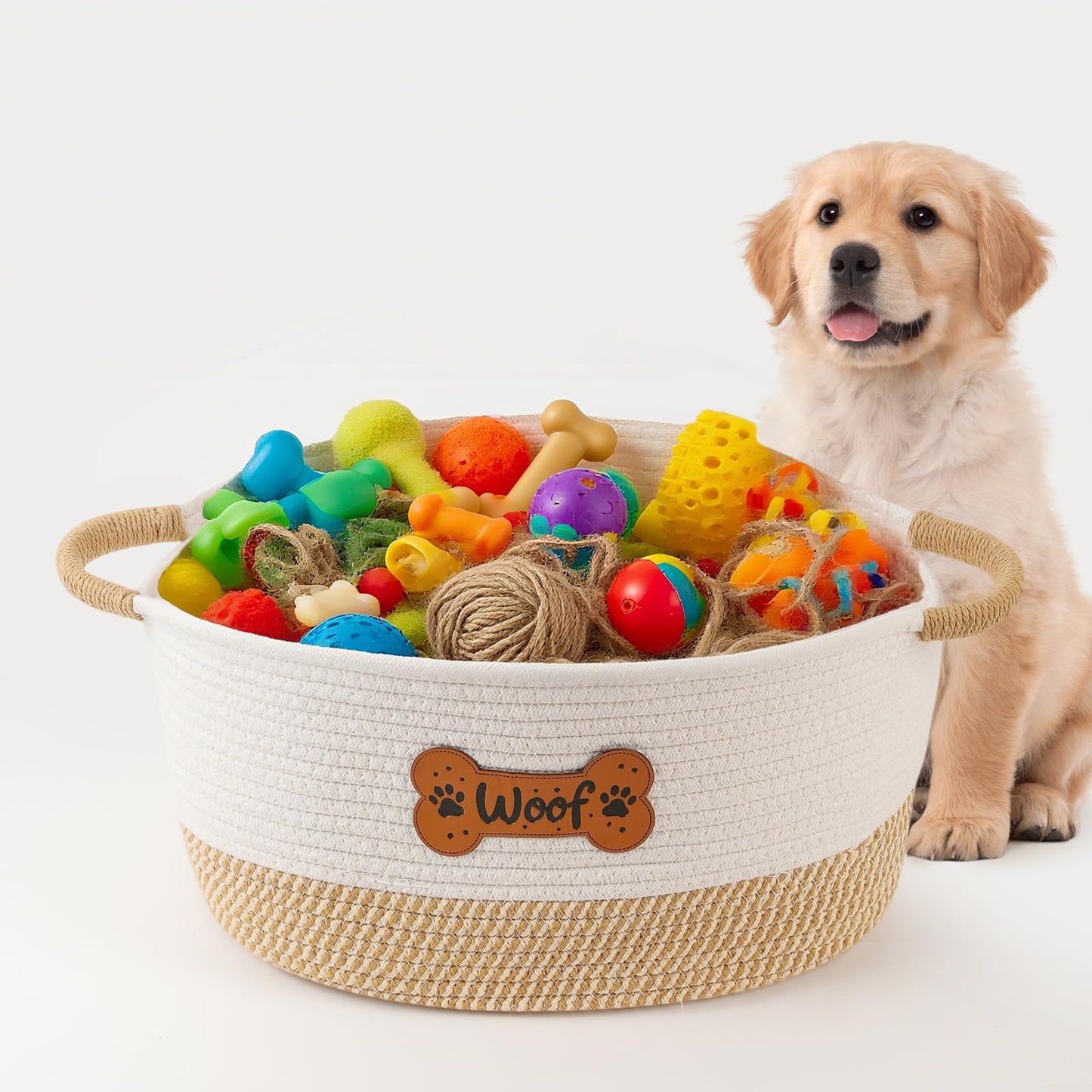 Dog Toy Basket, Dog Toy Box Organizer Baskets, Woven Cotton Rope Pet Puppy Dogs Toy Bin With Handle
