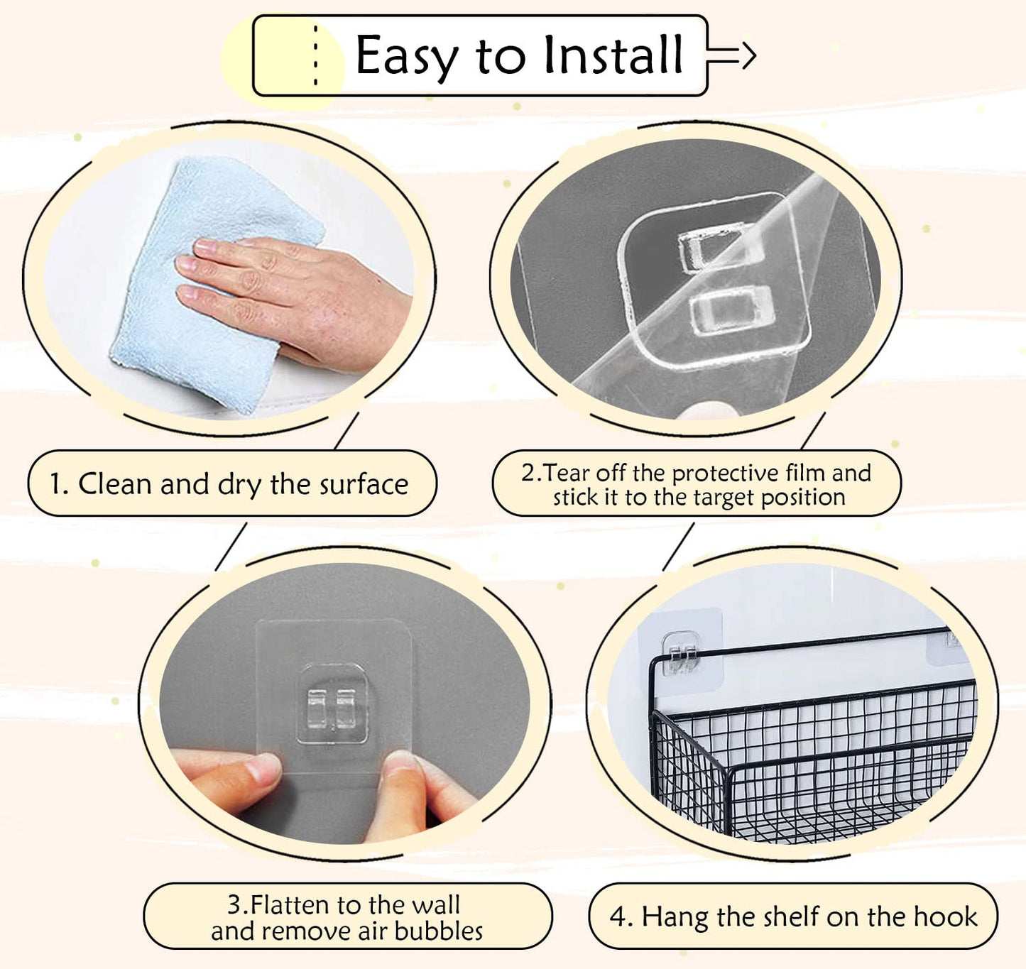 SUBTAVIK 12 Pcs Shower Caddy Adhesive Hooks Replacement, Corner Shower Caddy Adhesive Sticker Hooks Transparent Sticky Hooks for Bathroom Kitchen