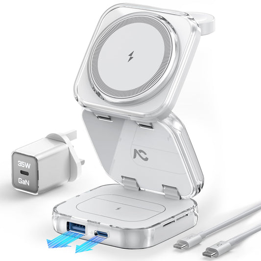 Charging Station, AC Island 5 in 1 Wireless Charging Station for iPhone 17 Pro/16/15/14/13/12, Mag-Safe Charger, Fast Wireless Charging Stand for