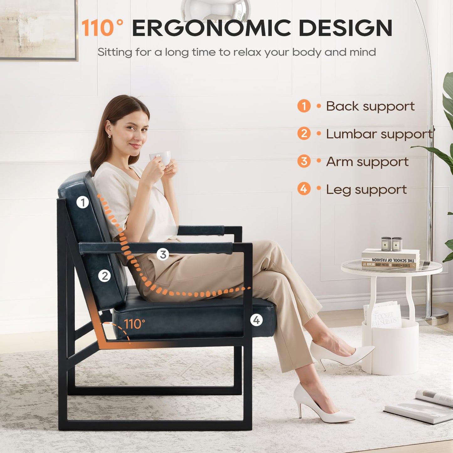 COLAMY Mid Century Modern Accent Chair Set of 1, Comfy Living Room Armchair with Metal Legs