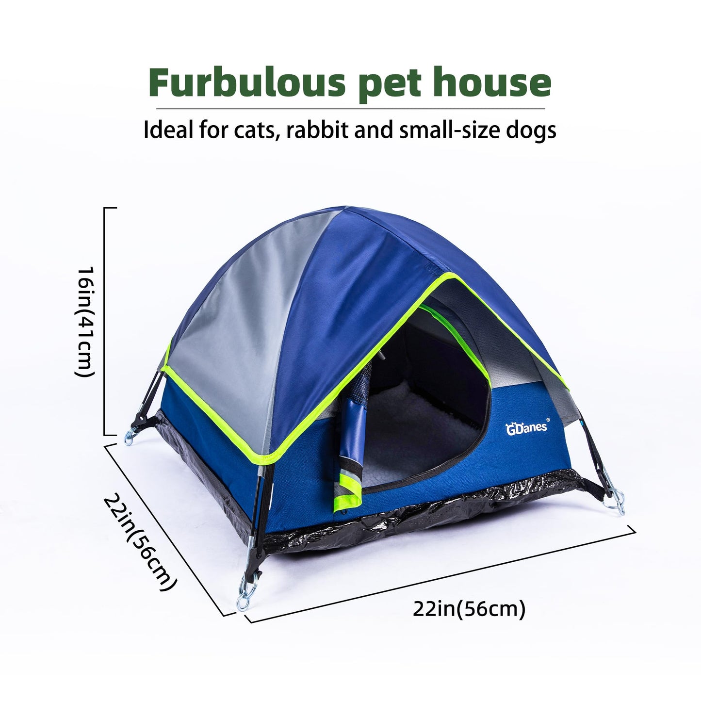 Blue Cat Tent, Large Cave Bed for Indoor Cats and Small Dogs with Soft Mat - 22" x 22" x 14"