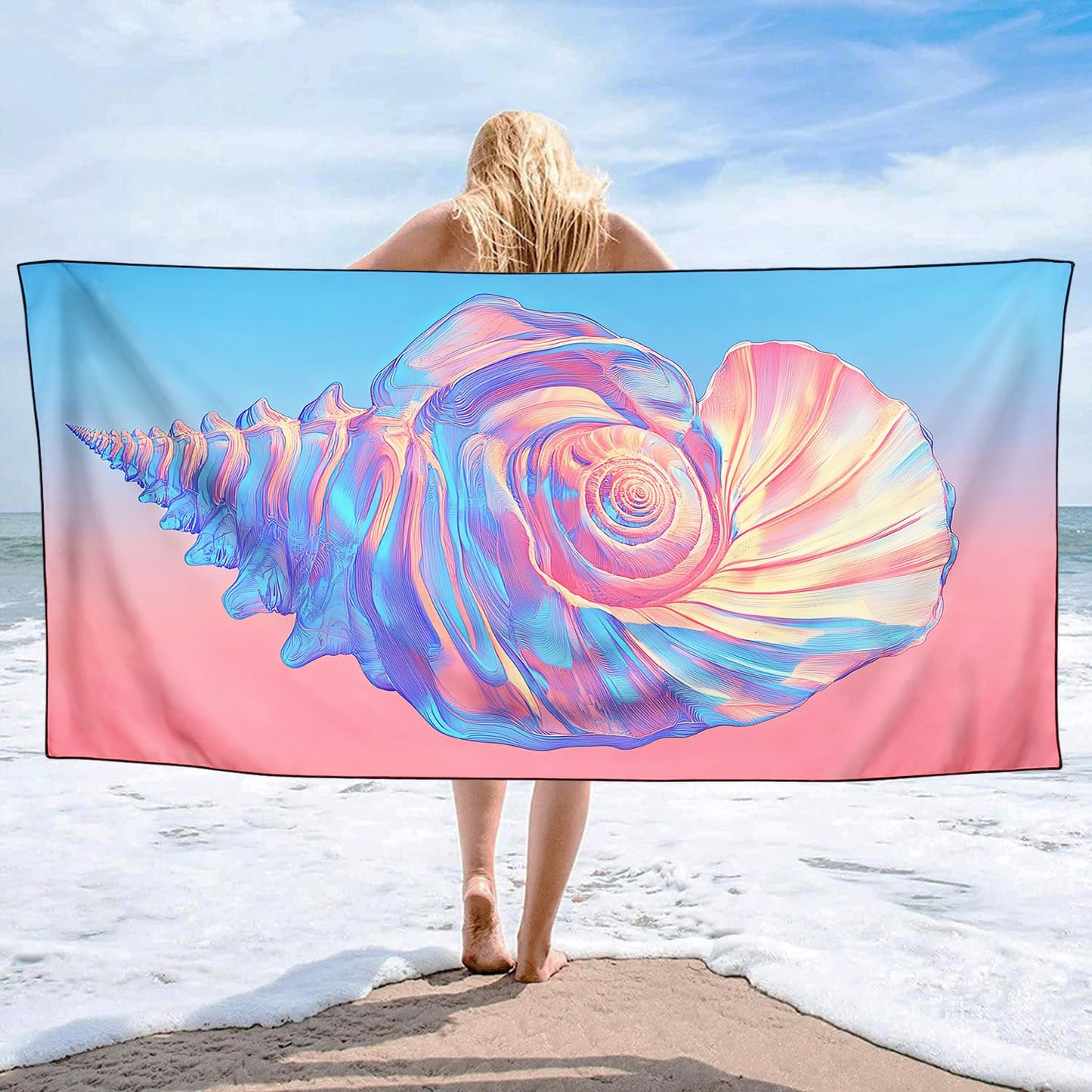 YISUMEI Pink Conch Beach Towels for Adults Extra Large 180 x 90 cm, Microfibre Lightweight Quick Dry Towel for Swimming Pool Cruise Travel Sports