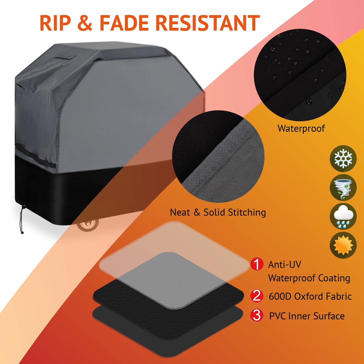 Waykea Heavy Duty Grill Cover 155cm, 600D Oxford Water Resistant UV & Fade Resistant BBQ Cover for Weber Char-Broil Dyna Glo Nexgrill Charcoal Gas