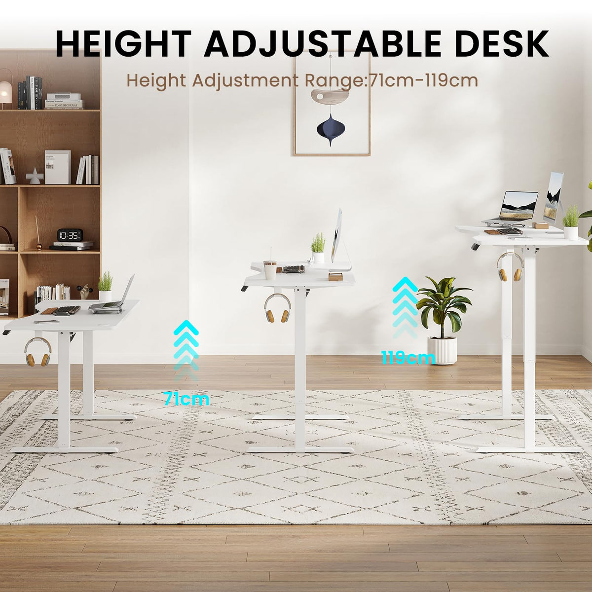 Farini U-Shaped Ergonomic Electric Standing Desk, 140x60cm, Height Adjustable Sit to Stand Desk with Memory Keypad & Headphone Hook for Home and
