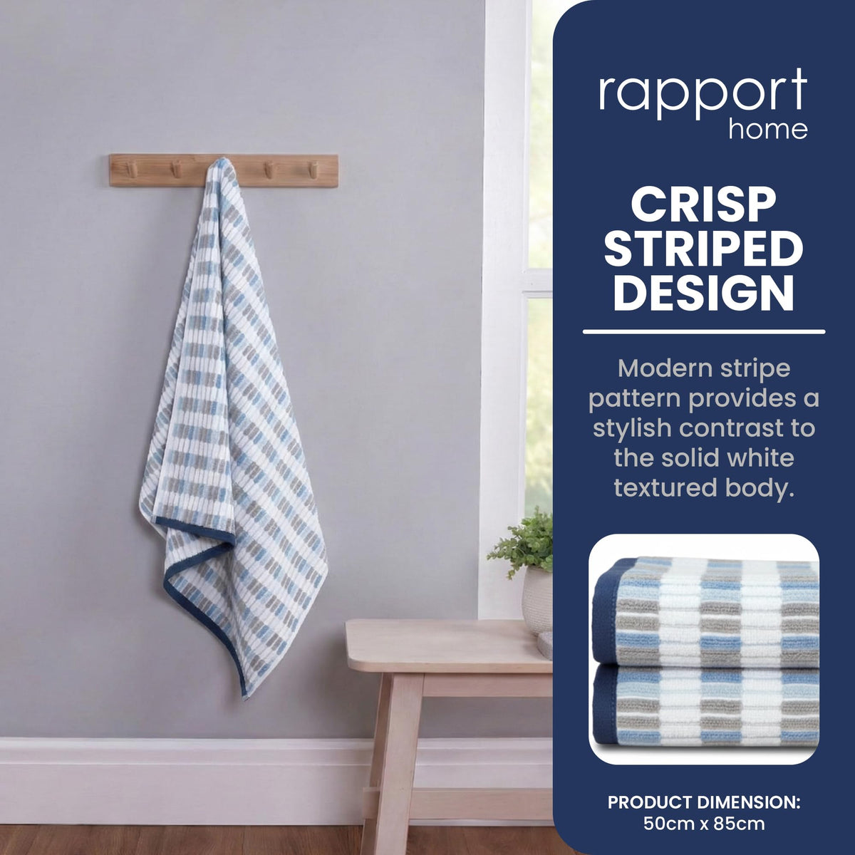 Rapport Home Santa Cruz Hand Towels 2 Pack | Blue | 50x85cm | Luxurious 500GSM 100% Cotton | Oeko-Tex Certified Absorbent & Soft Bathroom Towel Set