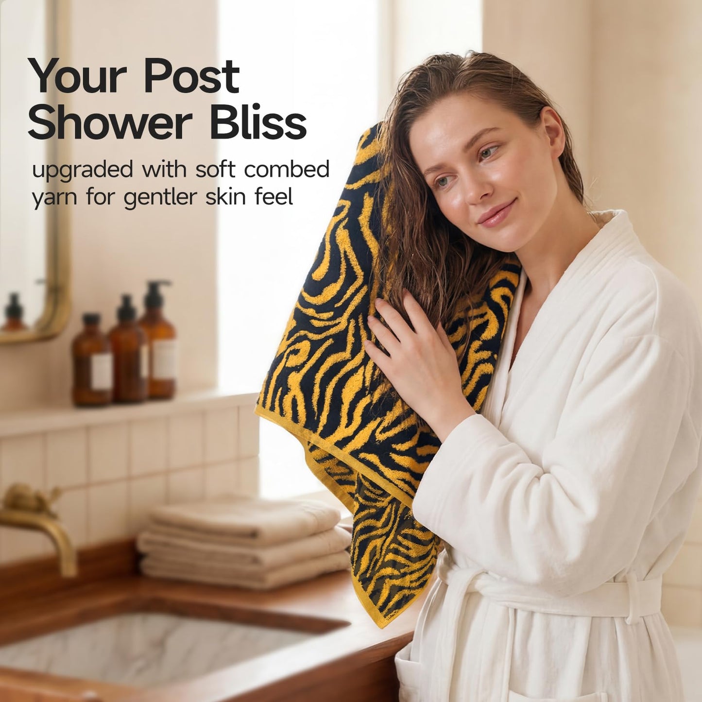 REDKISS 2 Pack Yellow Striped Hand Towels for Bathroom, Great for Daily Use