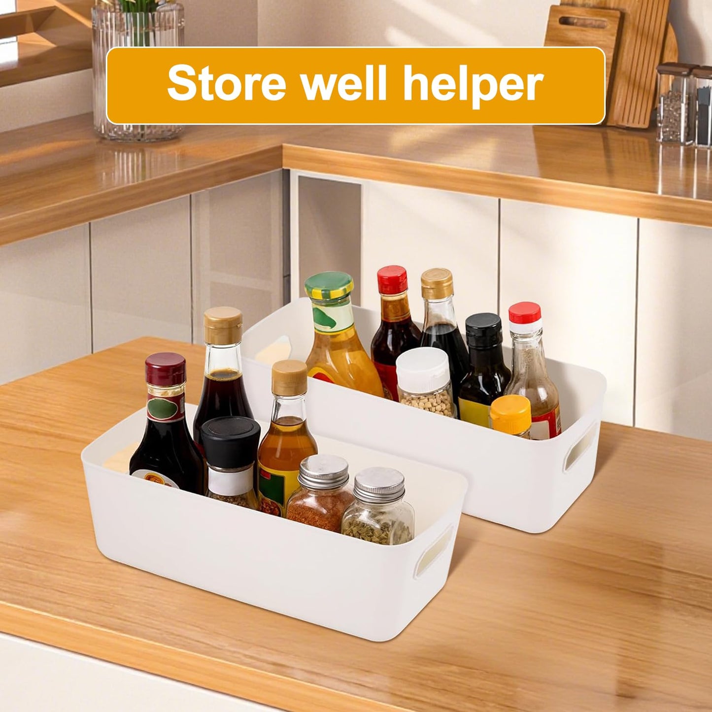10 PCS Narrow Storage Box, 28×10 Cm Plastic Storage Basket Narrow Bathroom Storages Basket Small Bathroom Cabinet Organiser White Cupboard Organiser